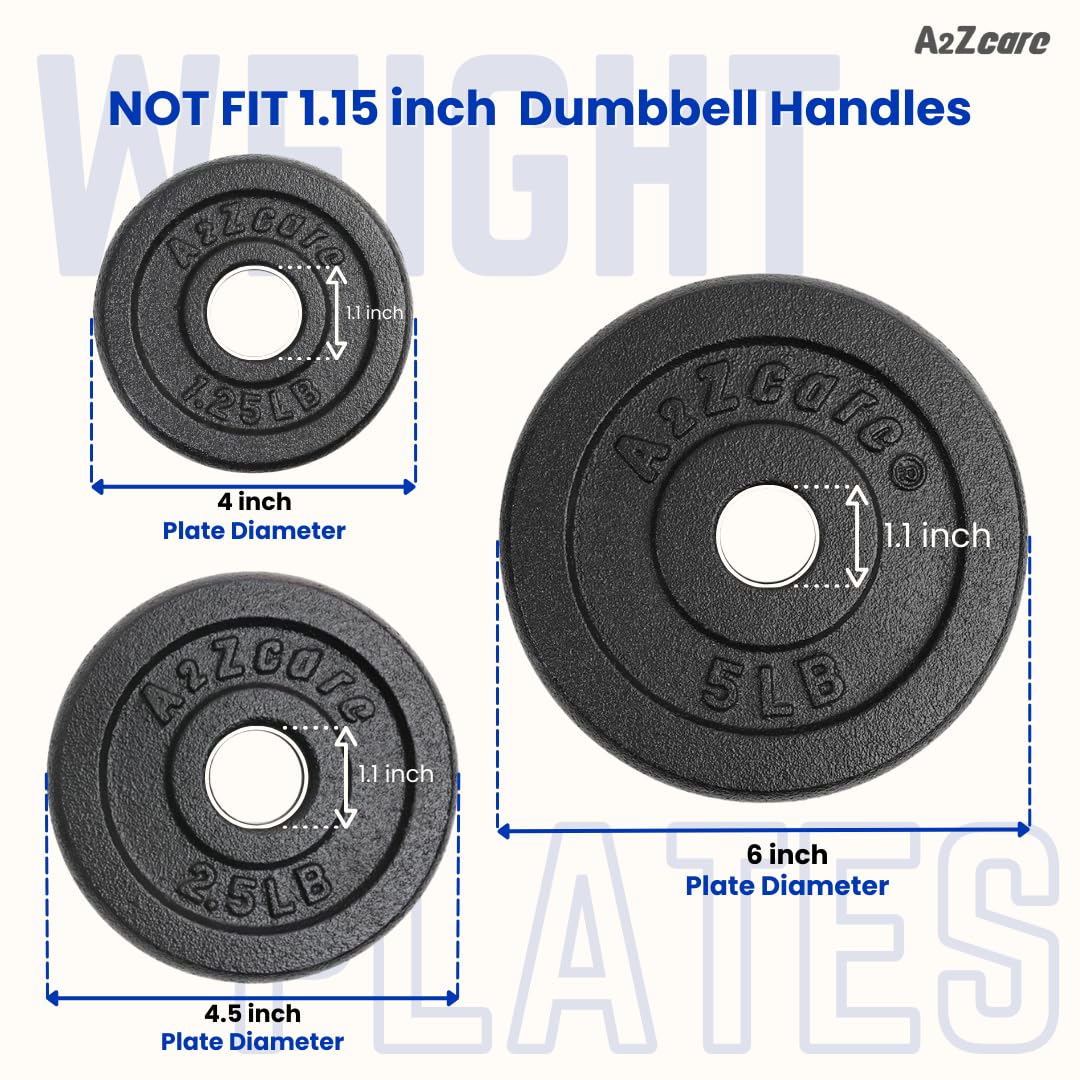 A2ZCARE 1 Inch Standard Weight Plates Set (1.25-15 lbs) - Cast Iron Dumbbell & Barbell Plates for Home Gym, Strength Training, and Fitness Workouts