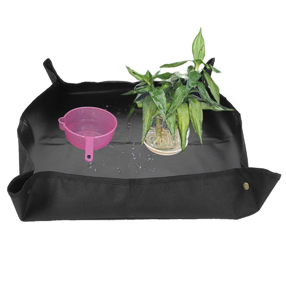 Yosoo Foldable Plant Potting Mat - Black Gardening Repotting Tray for Indoor Plants, Flowers & Succulents | Portable Transplanting Mat for Mess-Free Gardening, Home & Greenhouse Use