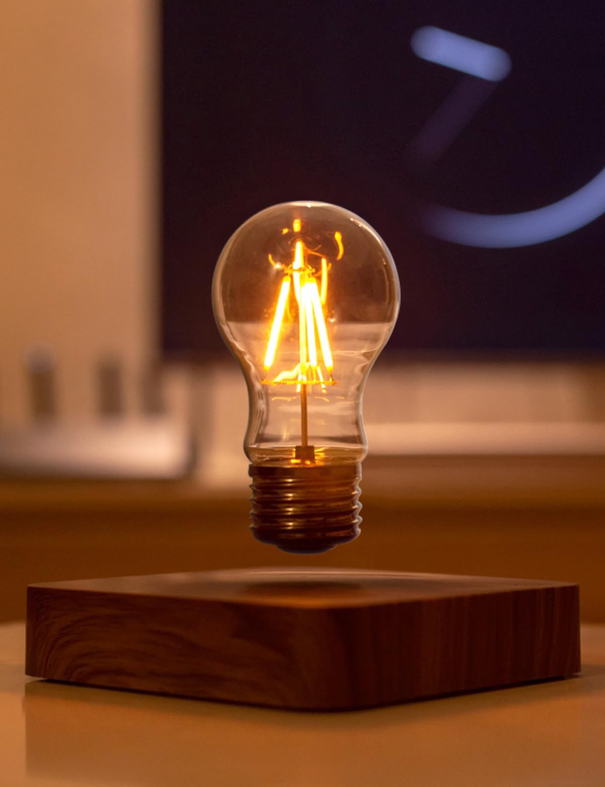 MOOCCI Magnetic Floating Levitating Bulb Lamp - 360° Wireless Rotating Night Light, Modern Desk Lamp for Home Office Decor, Unique Tech Gadget Gift (Square-Classic Bulb) - Perfect for Bedside Lighting, Workspace Illumination & Creative Home Decor