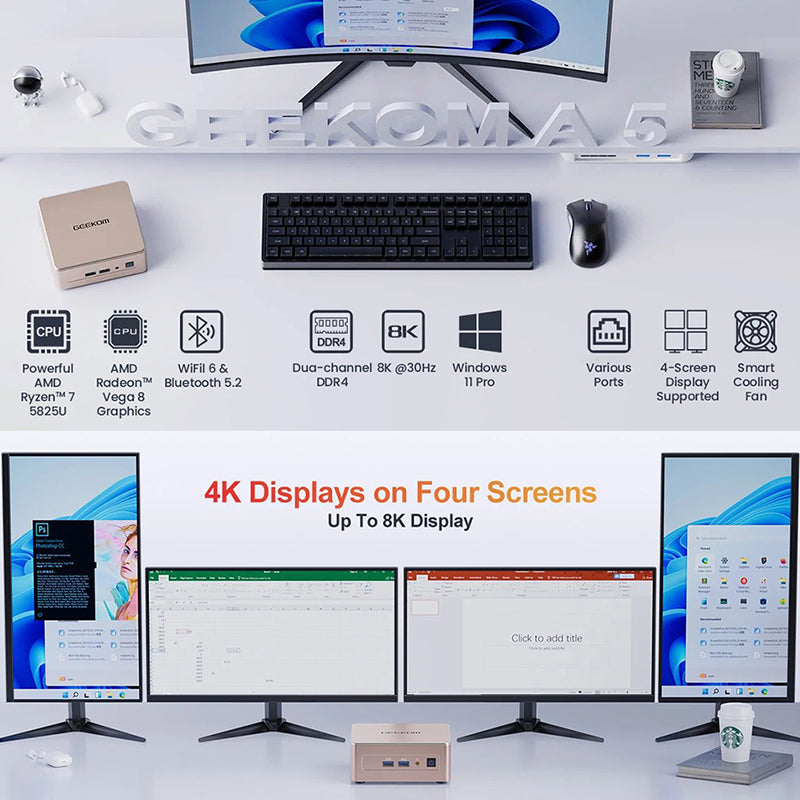 GEEKOM A5 Mini Gaming PC with AMD Ryzen 7/Ryzen 5 Processor - Compact & Powerful Desktop Computer for Gaming, Streaming & Office Work