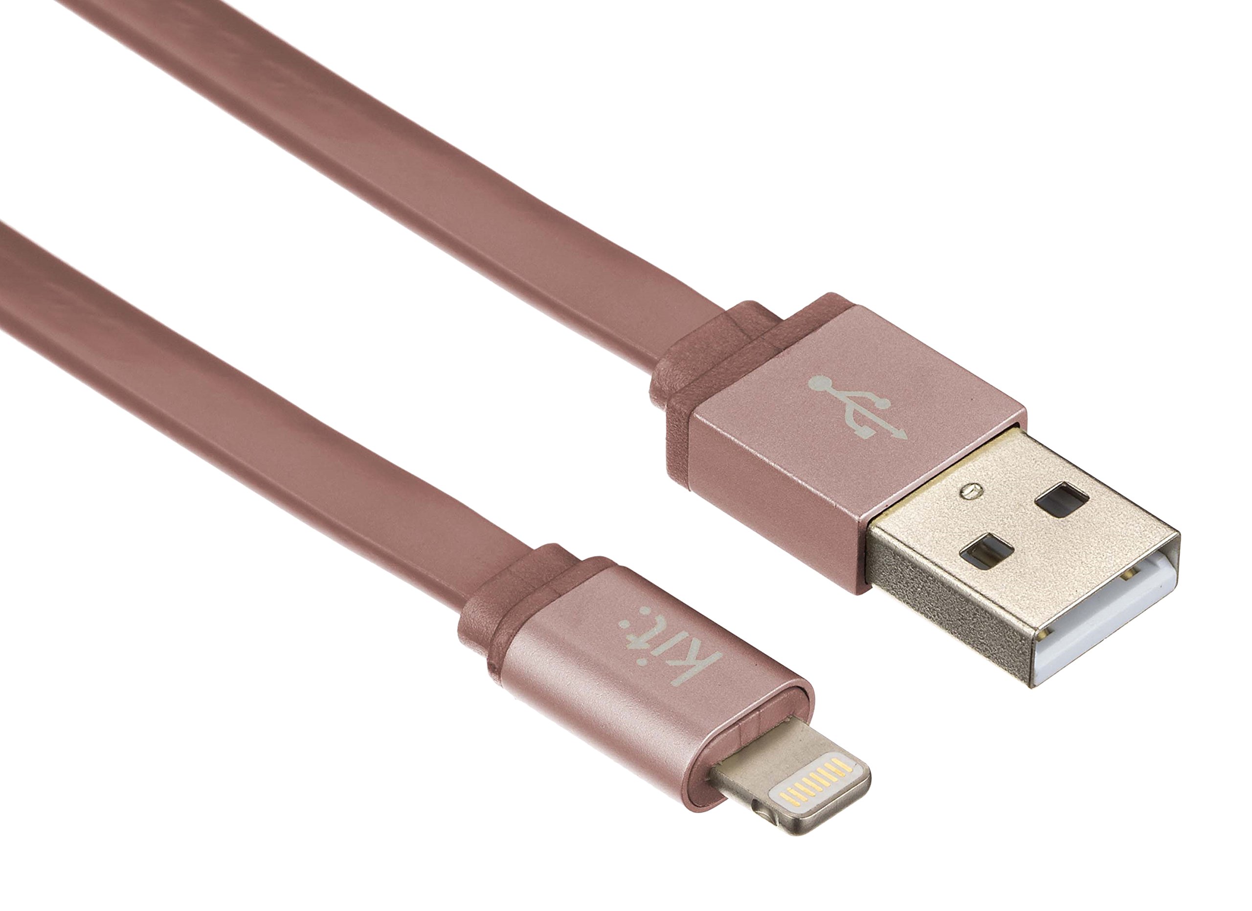 MFi Certified Rose Gold Lightning Cable - Premium Fast Charging & Data Sync for iPhone, iPad - Durable Flat Tangle-Free Design for Home, Office & Travel Use