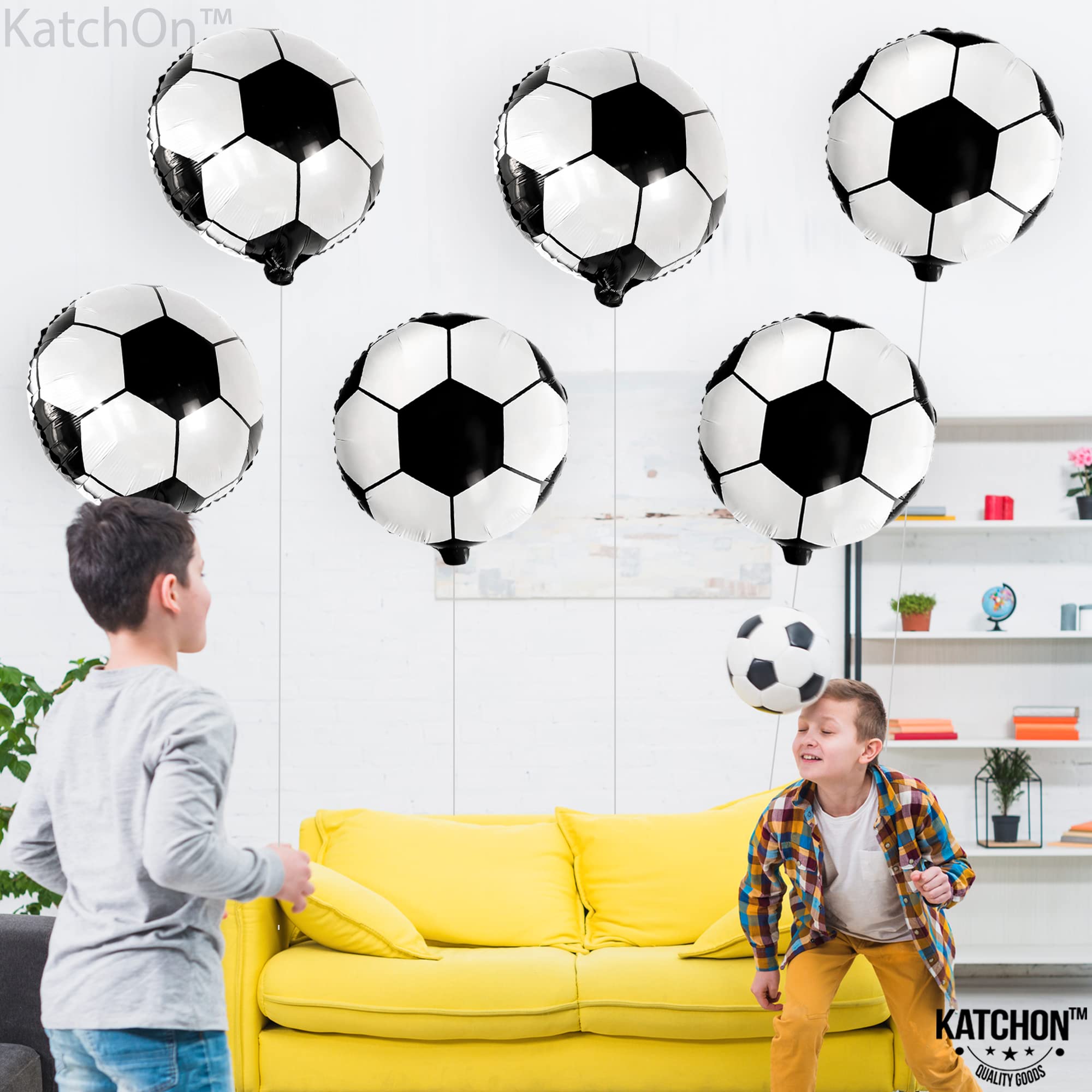 18-Piece Soccer Balloons Set - 18 Inch Large Round Foil Balloons for Soccer Birthday Party Decorations (Black, Red, Yellow) - Perfect for Soccer Themed Parties, Baby Showers & Game Day Decor