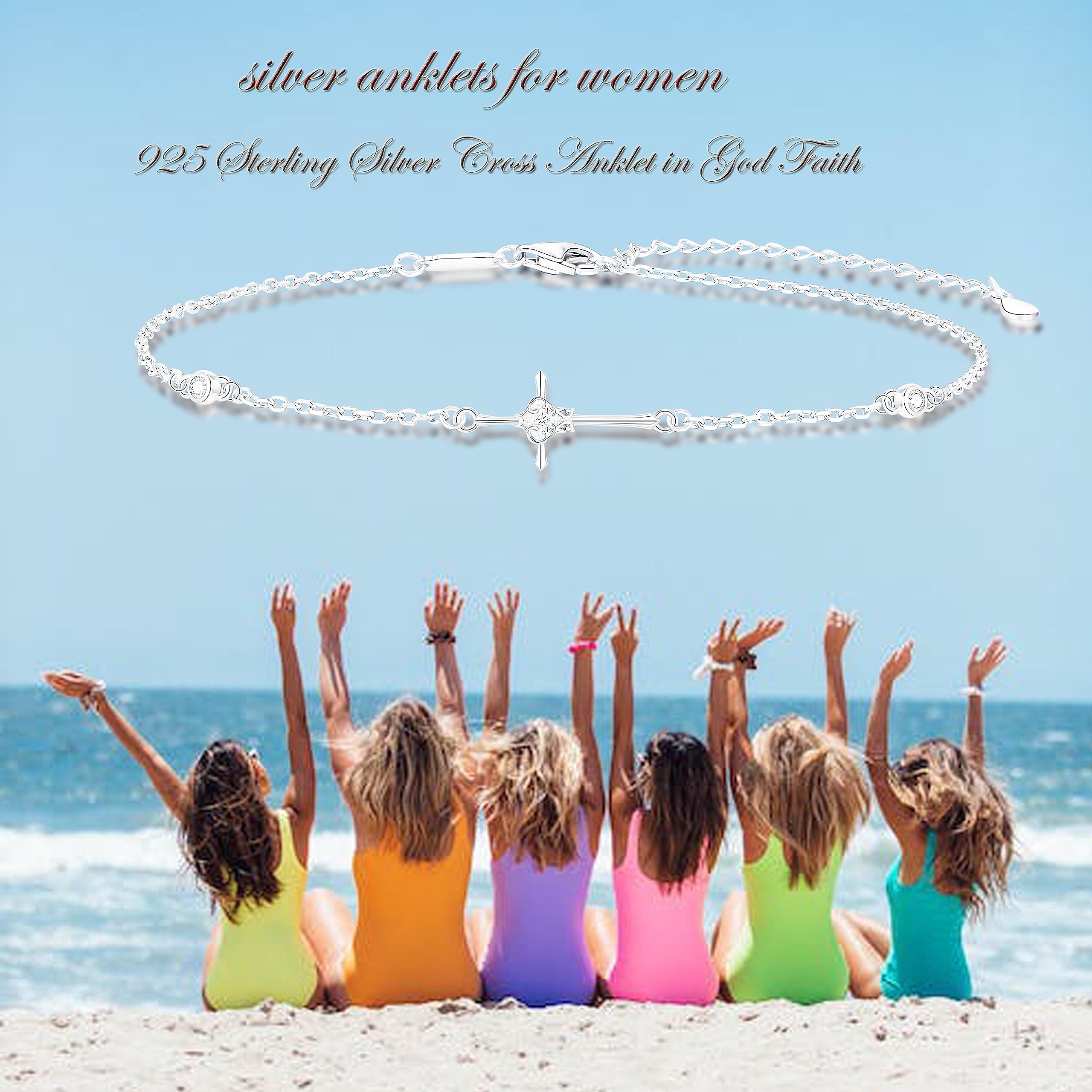 925 Sterling Silver Infinity Cross Anklet - Adjustable Dainty Ankle Bracelet for Women & Girls | Rose Gold, Stethoscope & Starfish Charms | Perfect Birthday, Christmas Gift for Her | Ideal for Beach Vacations, Date Nights & Everyday Wear