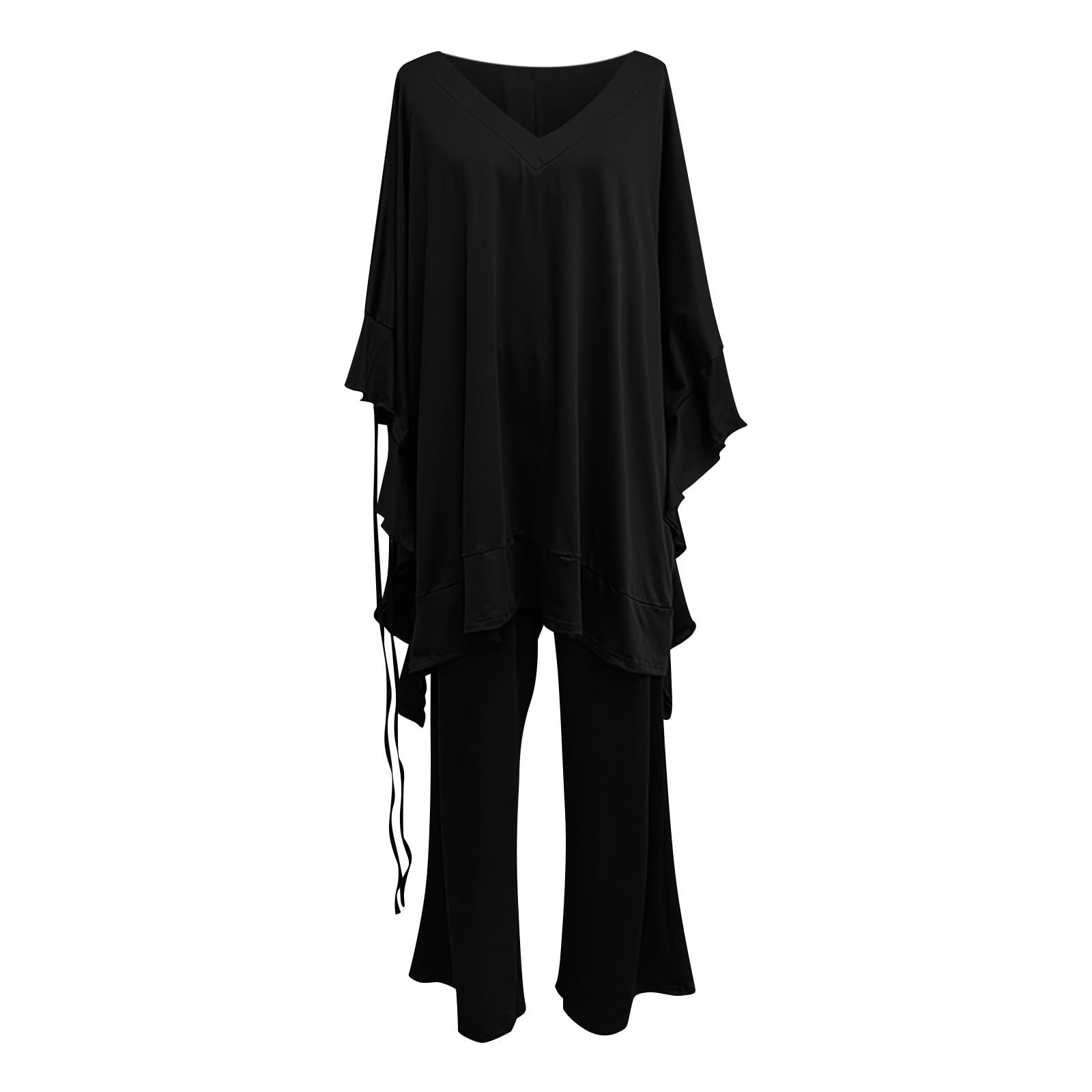 Women's 2-Piece Outfit - Short Sleeve V-Neck Blouse & Wide Leg Pants Lounge Set | Soft Cotton Linen Matching Pajama Set | Perfect for Home Relaxation, Yoga & Casual Wear