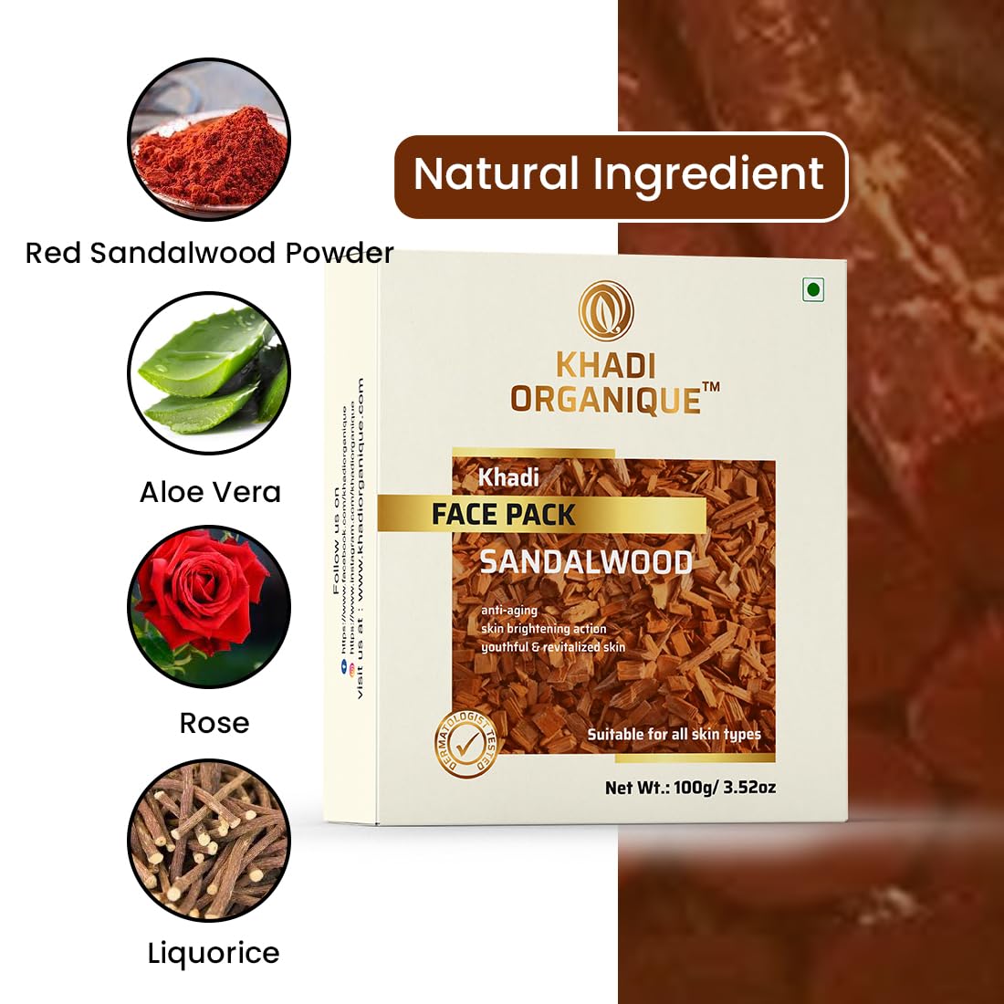 Khadi Organique Sandalwood Face Pack for Instant Glow & Radiance (Pack of 2) | Natural Ayurvedic Skincare for Brightening & Revitalizing Skin | Perfect for Daily Use & Spa Treatments