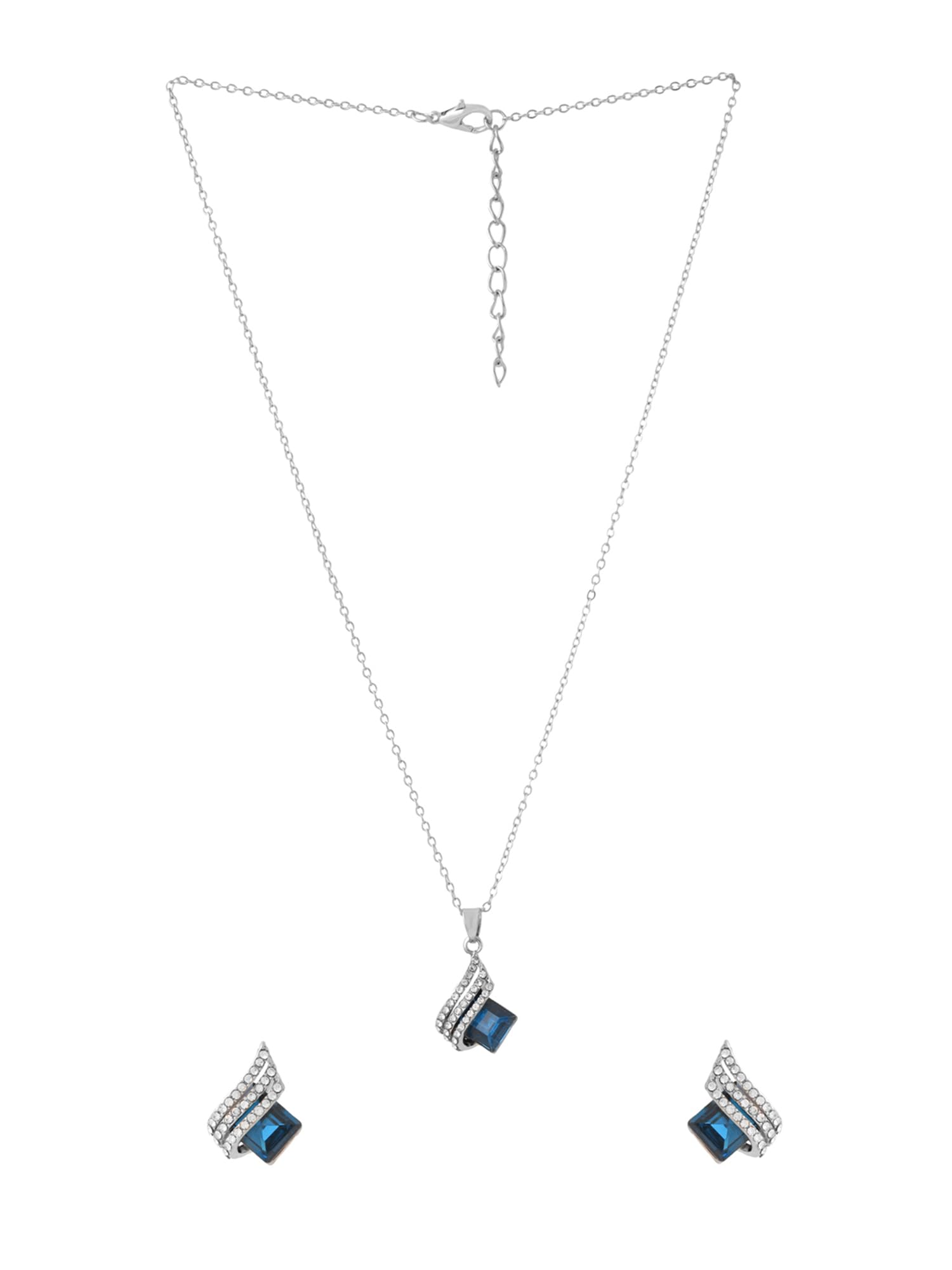 Elegant Yellow Chimes & Blue Crystal Pendant Set for Women and Girls - Silver Tone Necklace with Matching Earrings | Perfect Birthday, Valentine's Day Gift | Ideal for Parties, Date Nights, and Special Occasions