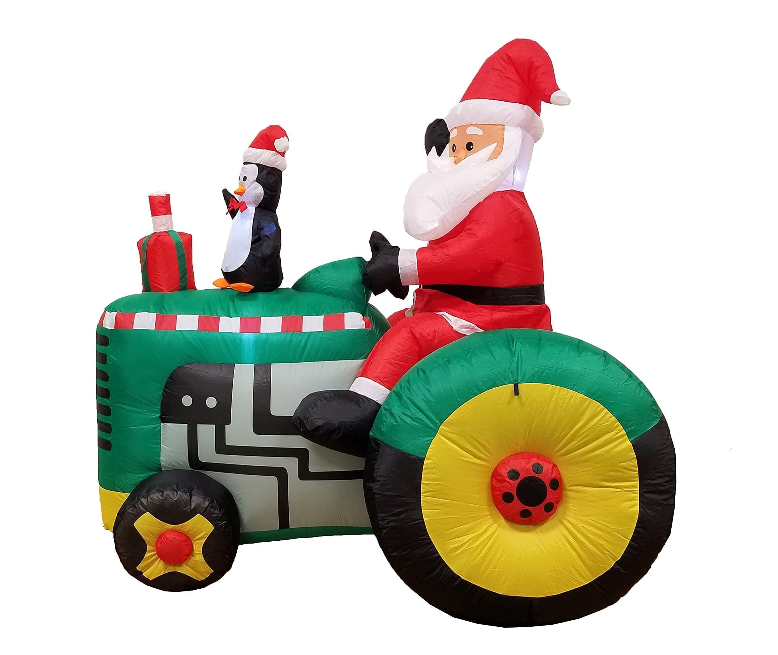 6ft Lighted Christmas Inflatable Penguin Fishing Decor & 5.3ft LED Santa Tractor with Penguin - Outdoor Holiday Party Decorations for Yard, Garden, and Christmas Festive Celebrations