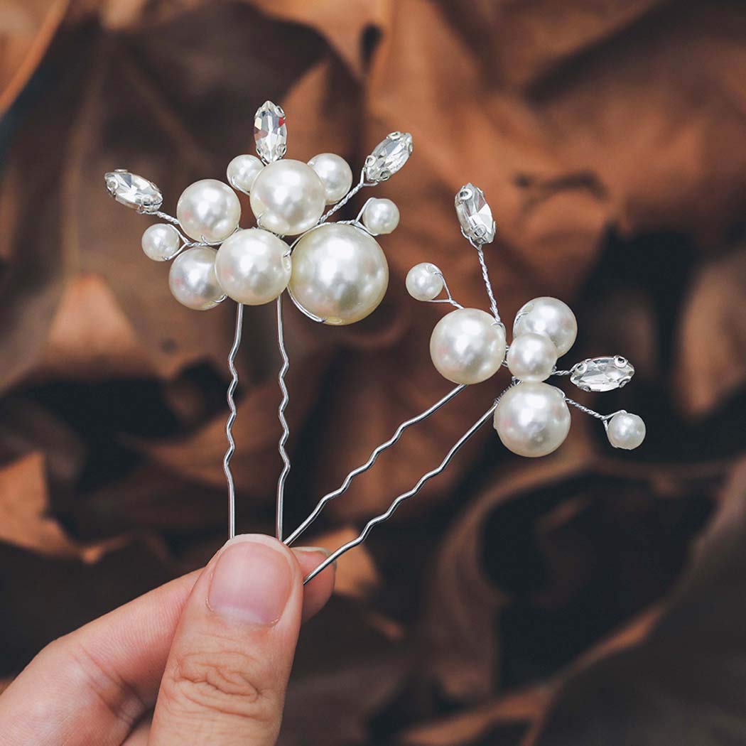 Casdre Pearl & Crystal Bridal Hair Pins - Silver Wedding Hair Accessories for Women & Girls (2-Pack) | Perfect for Bridal Showers, Weddings & Special Occasions