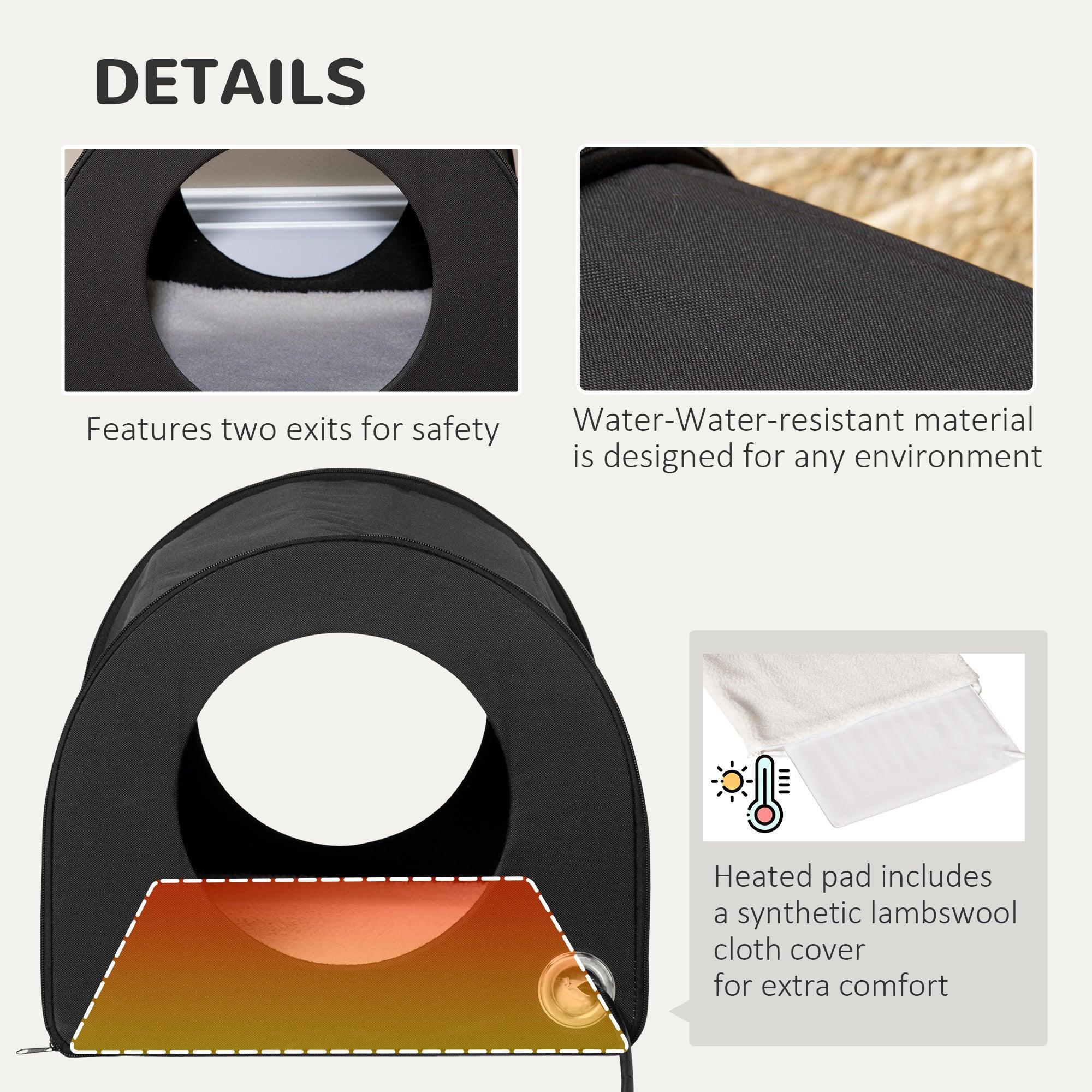 Heated Cat House for Winter - Portable & Waterproof Outdoor Pet Shelter with Dome Design, Ideal for Indoor/Outdoor Use - Keep Your Kitty Warm in Cold Weather (Black)