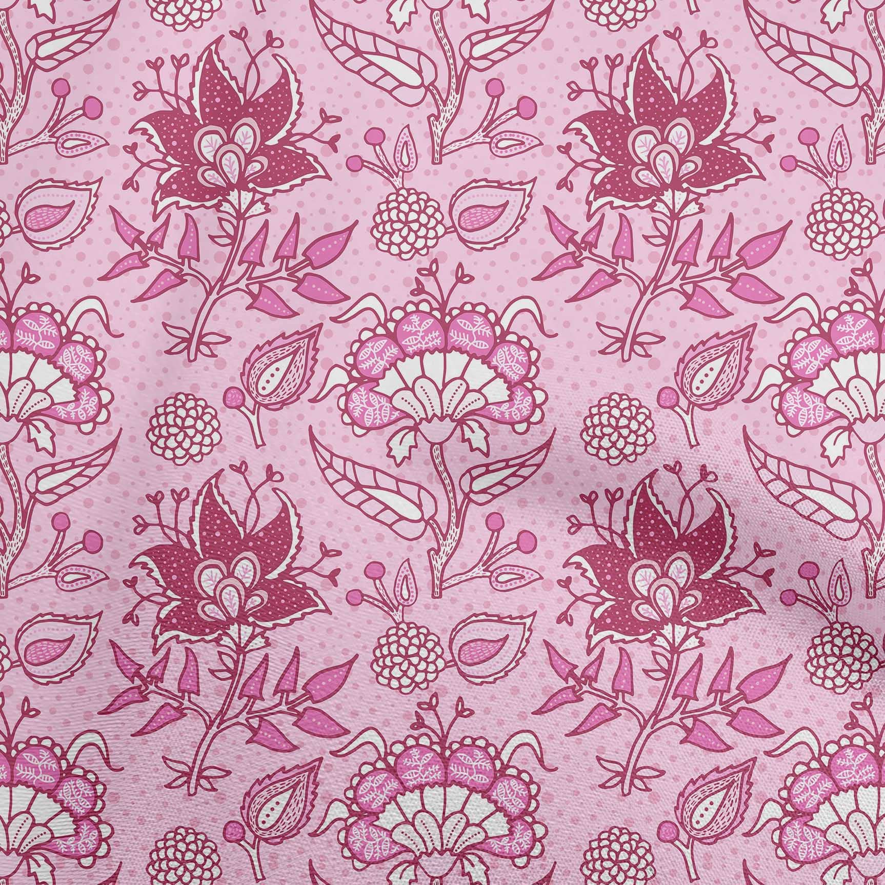oneOone Cotton Jersey Light Pink Jacobean Floral Print Fabric by The Yard - 58 Inch Wide Soft Dress Material for DIY Clothing, Home Decor & Craft Projects