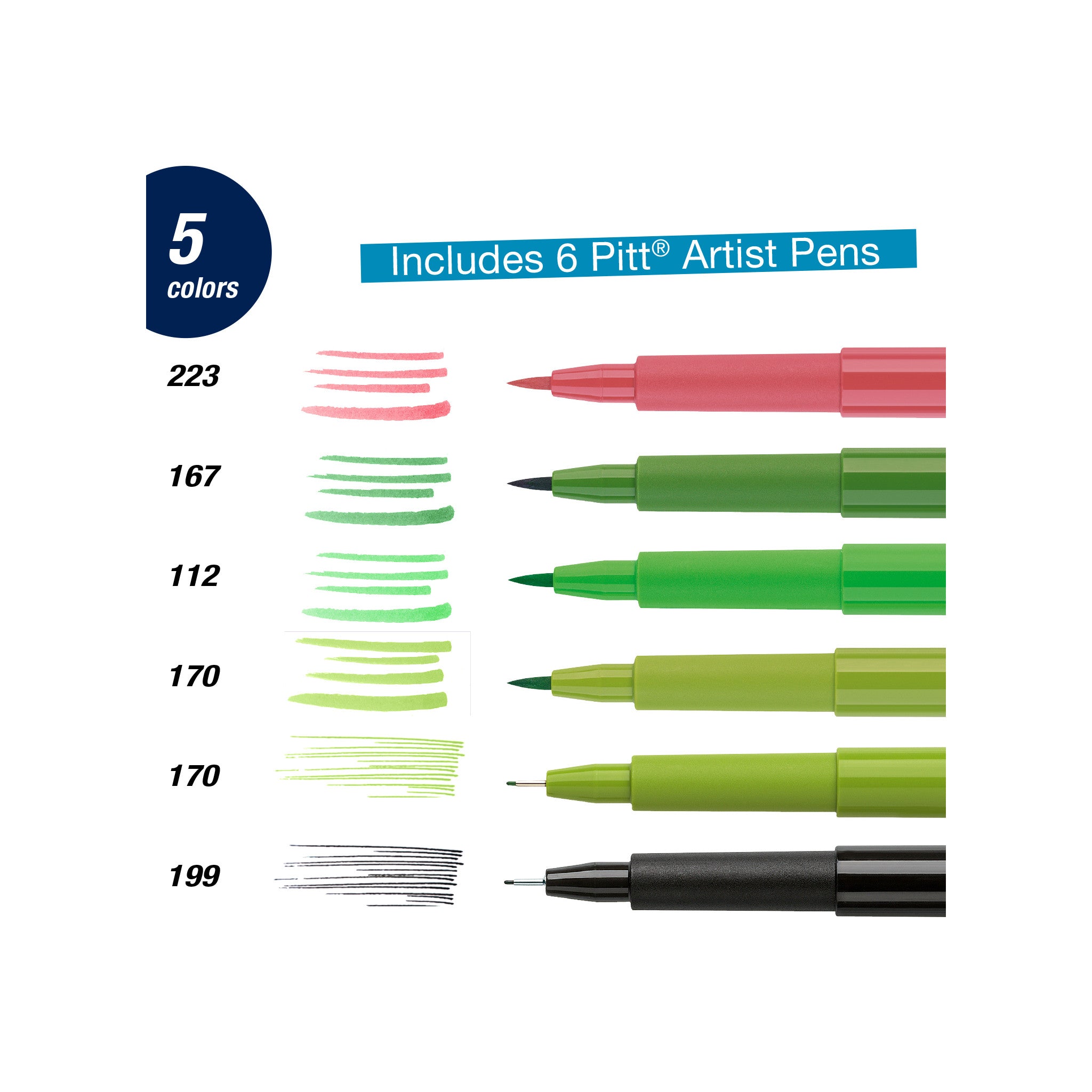 Pitt Artist Pen Set for Hand Lettering & Calligraphy - Wallet of 6 Fine Tip Markers (267117) - Perfect for Sketching, Illustration & Bullet Journaling