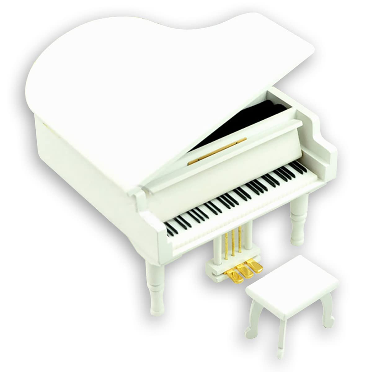 BinkeGG Play [Music Box Dancer] White Wooden Grand Piano Wind Up Music Box with Sankyo Musical Movement - Perfect for Weddings, Anniversaries & Home Decor