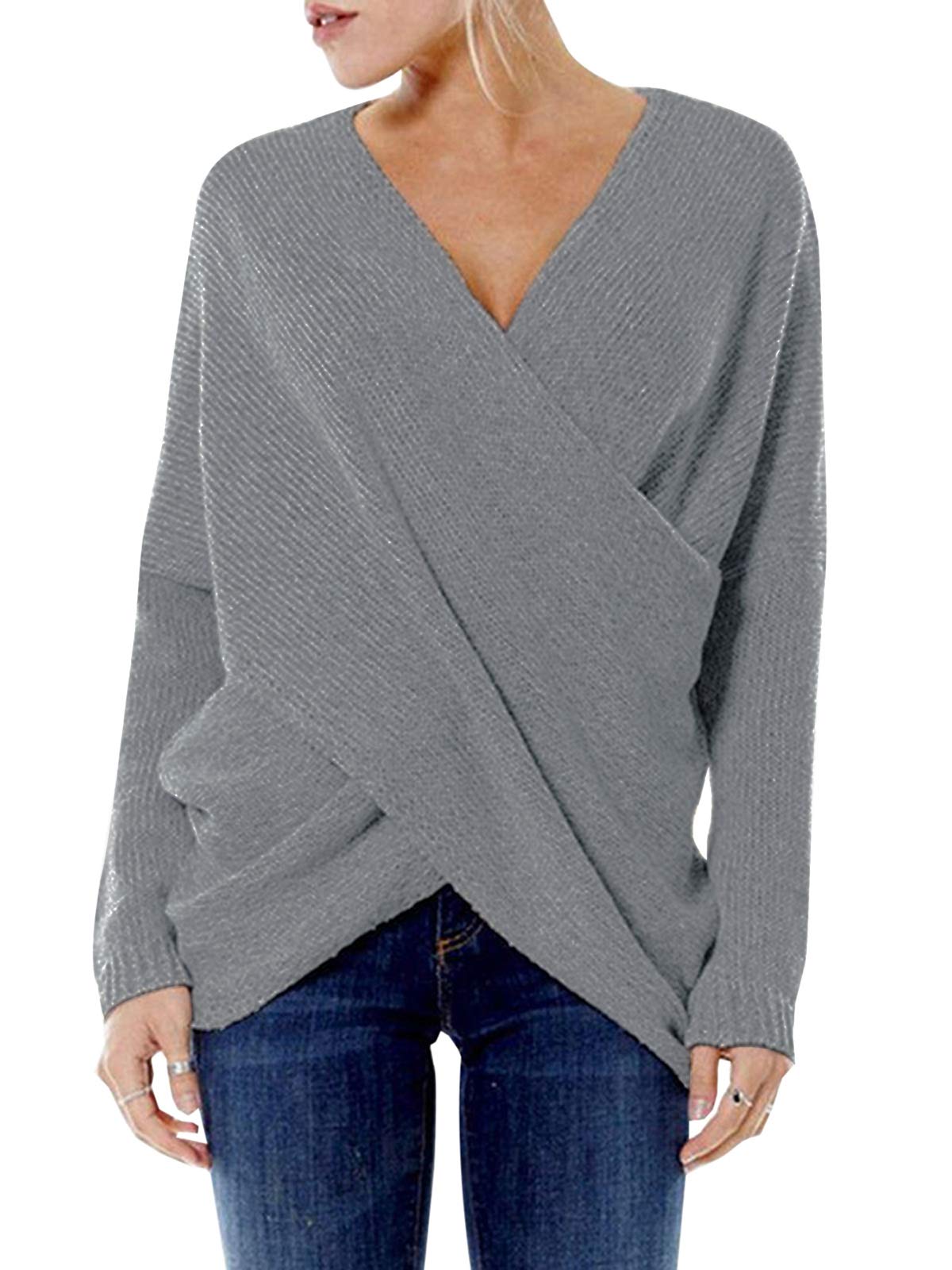 YOINS Women's Long Sleeve Cross Front V-Neck Knit Sweater with Irregular Hem | Sexy Casual Pullover for Fall & Winter | Perfect for Office, Date Night & Holiday Outfits