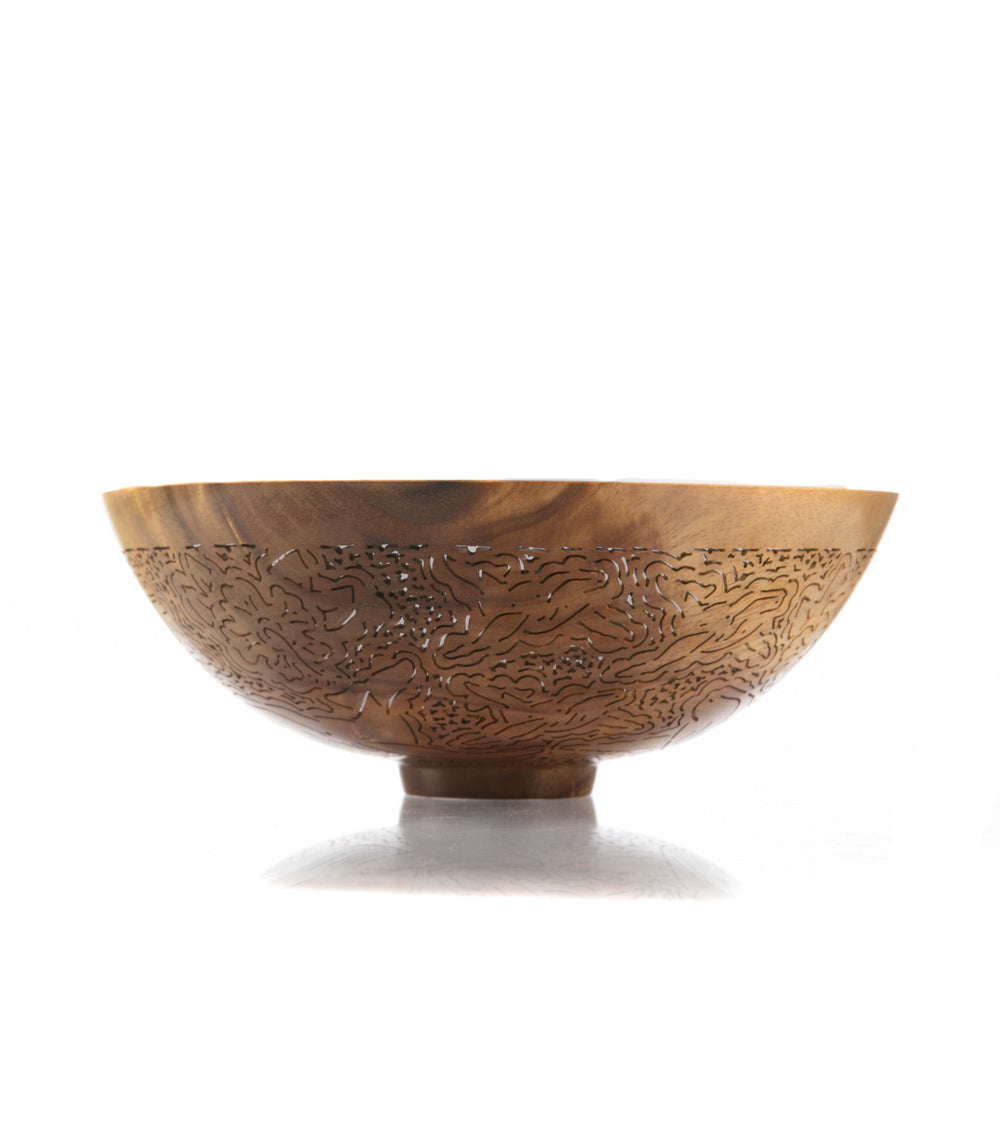 Handcrafted Pierced Koa Wood Bowl with Whale Design - Hawaiian Artisan Home Decor by Patrick & Peggy Bookey - Perfect for Wall Display, Table Centerpiece, or Gift Giving