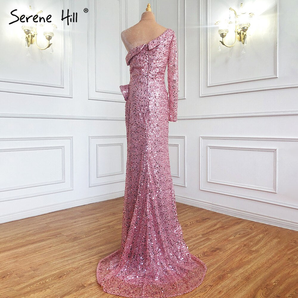 Elegant Pink Mermaid Evening Gown with High Slit & Beaded Details - Luxury Women's Party Dress for Prom, Gala & Formal Events - Serene Hill Collection 2025