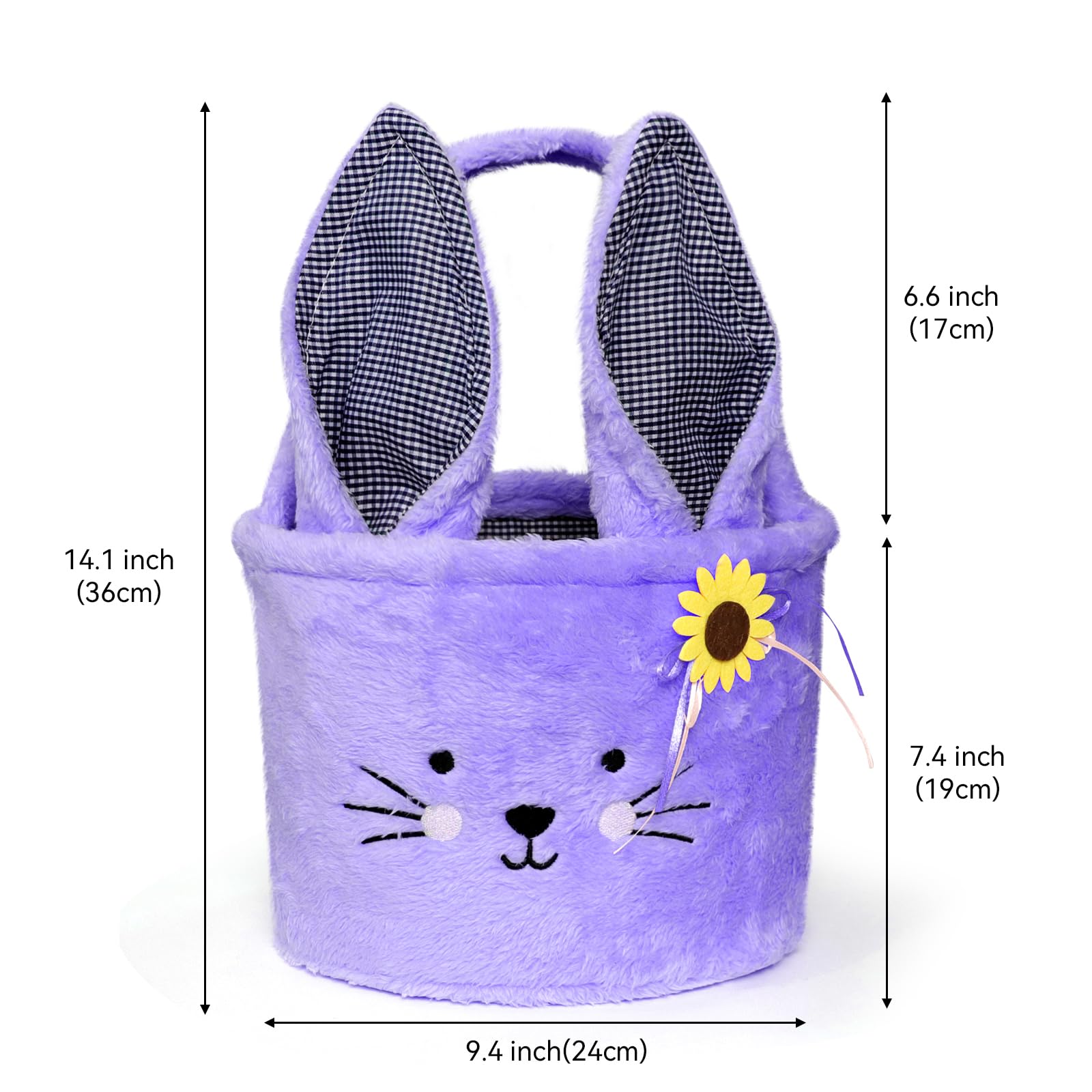 Faylapa 2Pcs Plush Easter Bunny Basket Bags with Plaid Long Ears - Personalized Easter Egg Basket for Candy, Party Decor & Gifts (Pink & Purple) - Perfect for Easter Celebrations, Egg Hunts & Spring Decorations