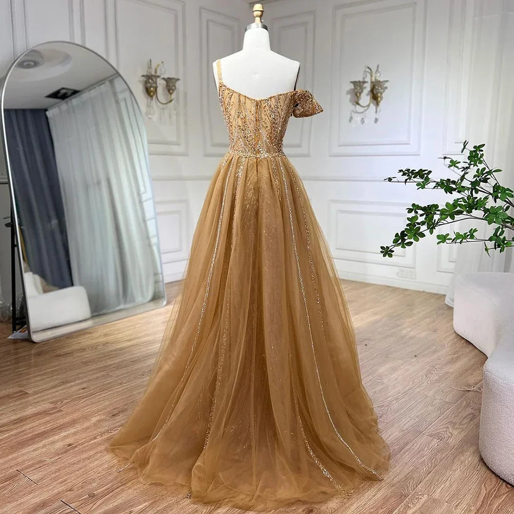 Serene Hill Golden Mermaid Evening Dress with Skirt - Women's Luxury Grey Beaded Spaghetti Strap Party Gown for Prom, Wedding & Formal Events 2025 LA72341