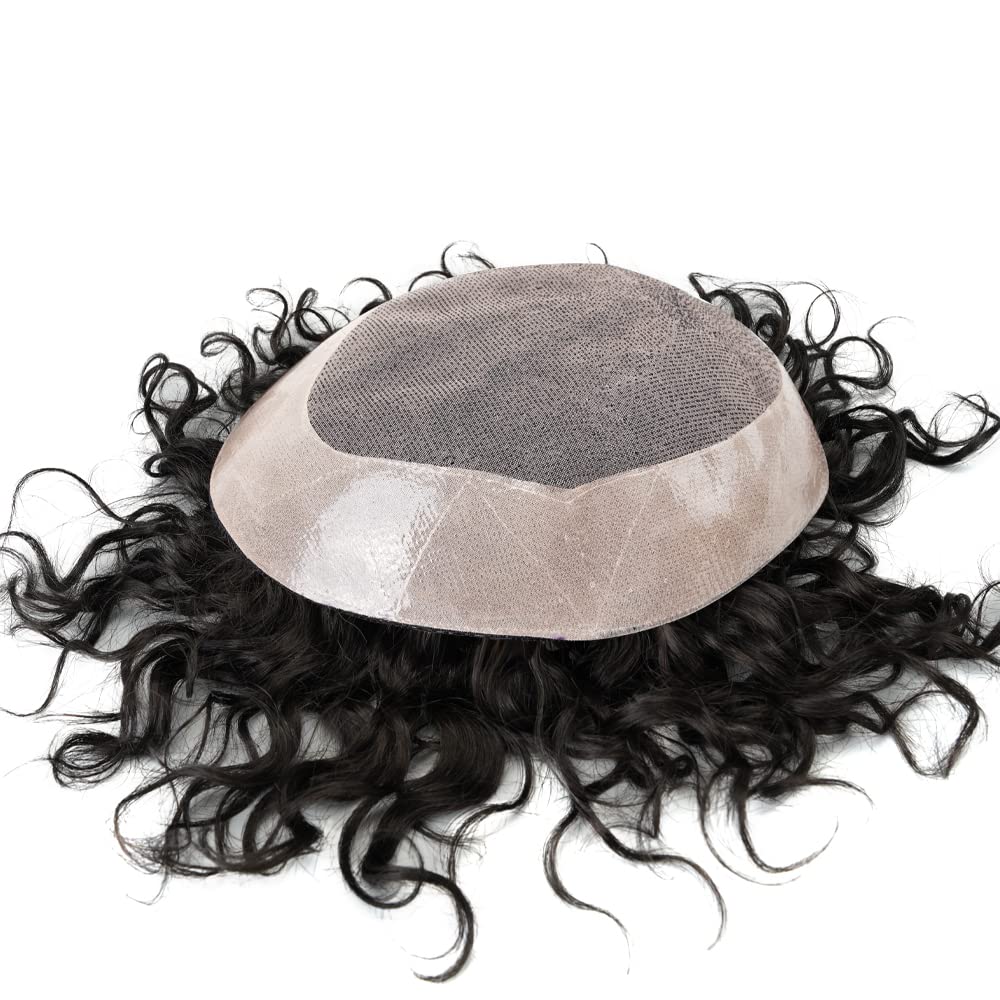 Lordhair Men's 6x8 Inch Human Hair Toupee - 20mm Black Curly Hair System with 1 Inch PU Coated Perimeter | Natural Looking Hair Replacement for Thinning Hair & Baldness | Perfect for Daily Wear, Special Occasions & Styling