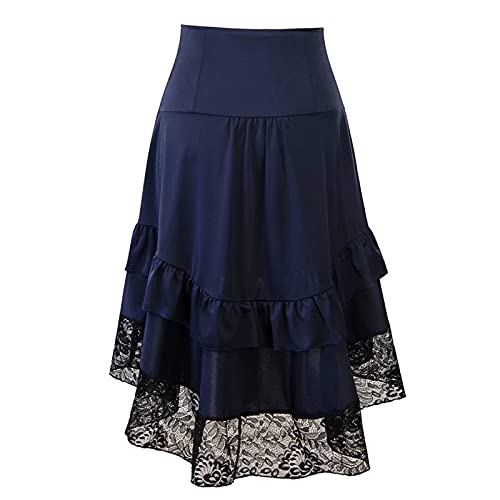 Women's High Waisted Tennis Skirt with Drawstring - Gothic Lace Patchwork Party Dress for Halloween, Cosplay & Casual Wear