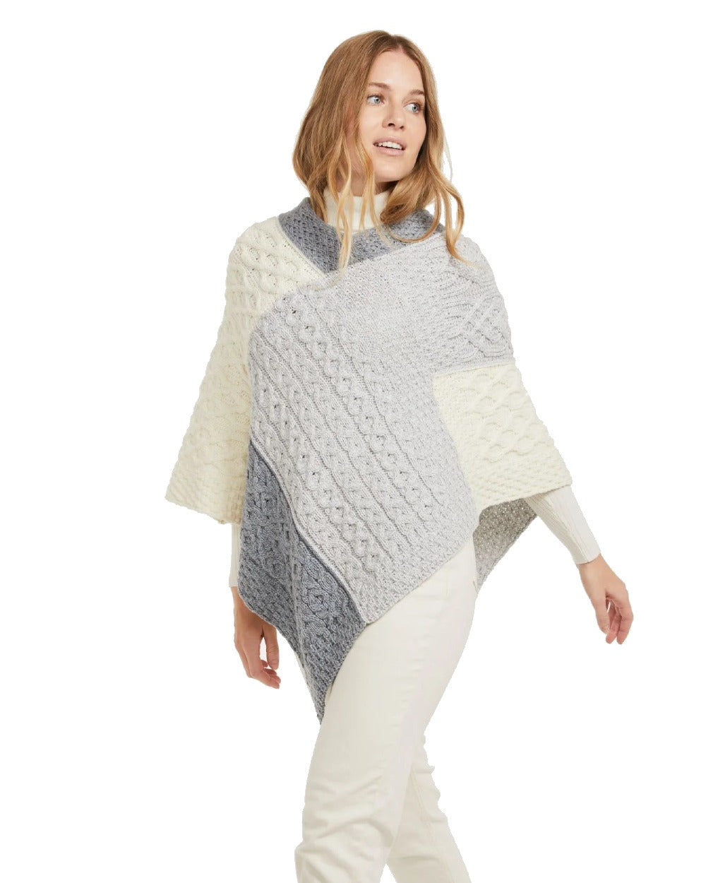 Aran Salthill Poncho - Irish Wool Knit Cape for Women, Cozy Winter Shawl Wrap, Perfect for Outdoor Activities & Travel
