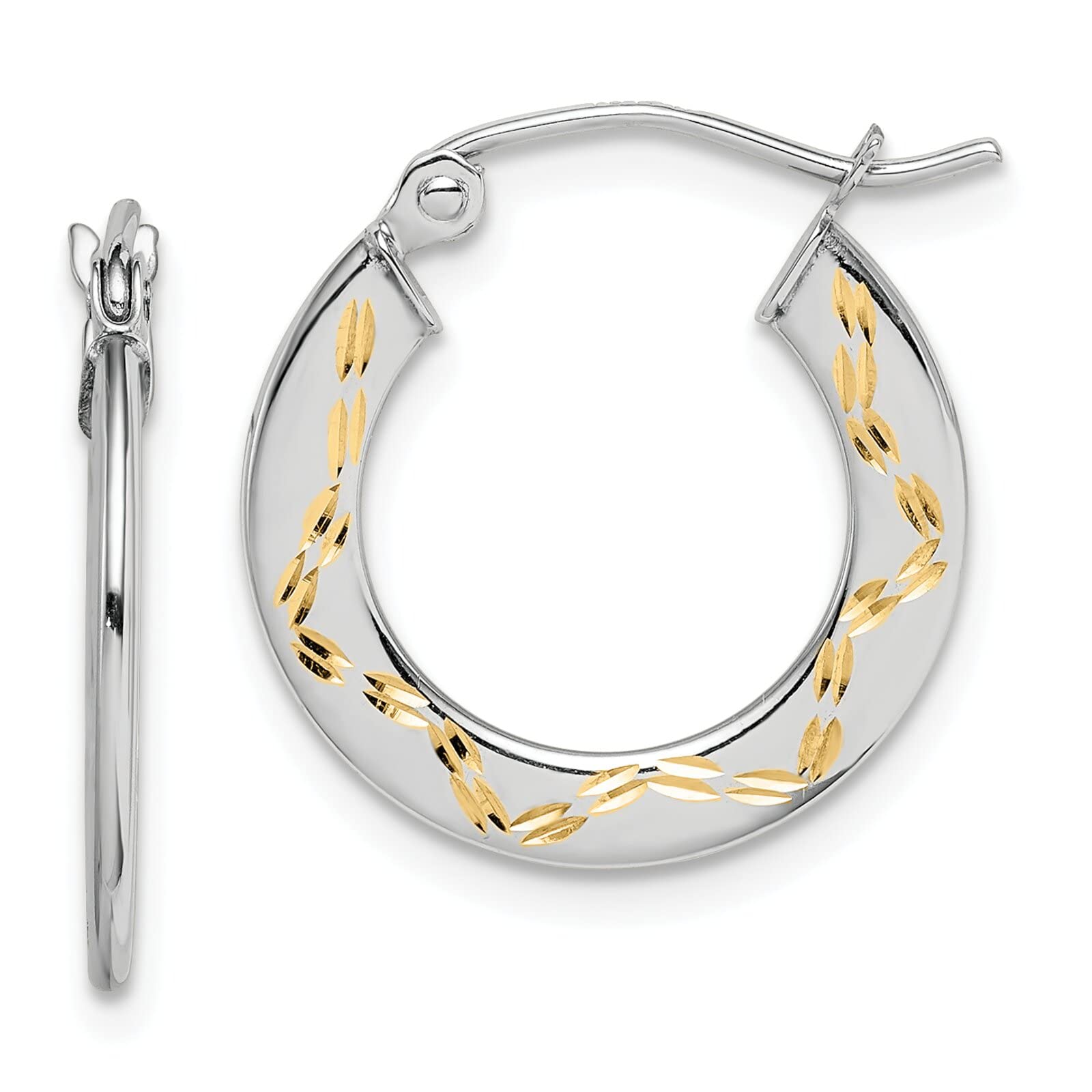10K White Gold & Yellow Rhodium Plated Diamond Cut Hoop Earrings for Women - Elegant Everyday & Party Jewelry Gift for Her