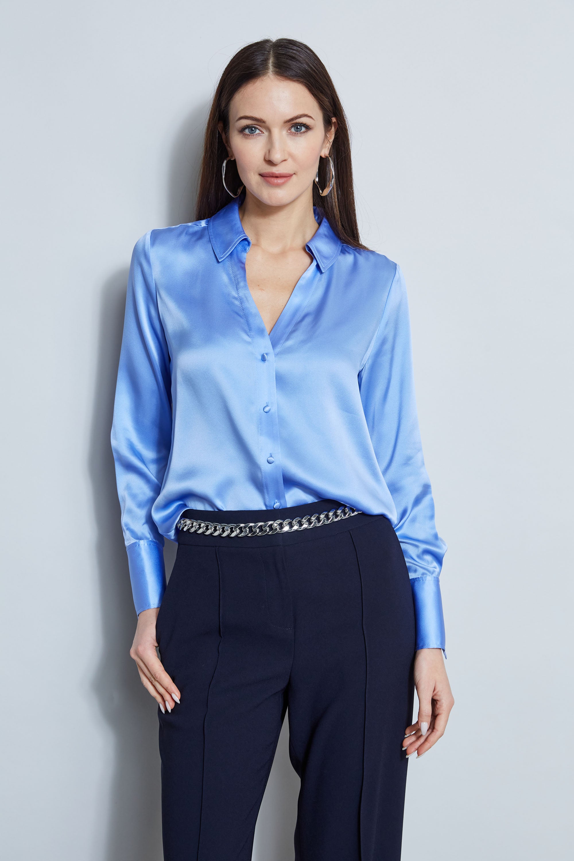 Luxury Silk Satin Button Down Shirt for Women - Elegant Blouse for Office, Party & Formal Wear - Soft & Shiny Womens Dress Shirt