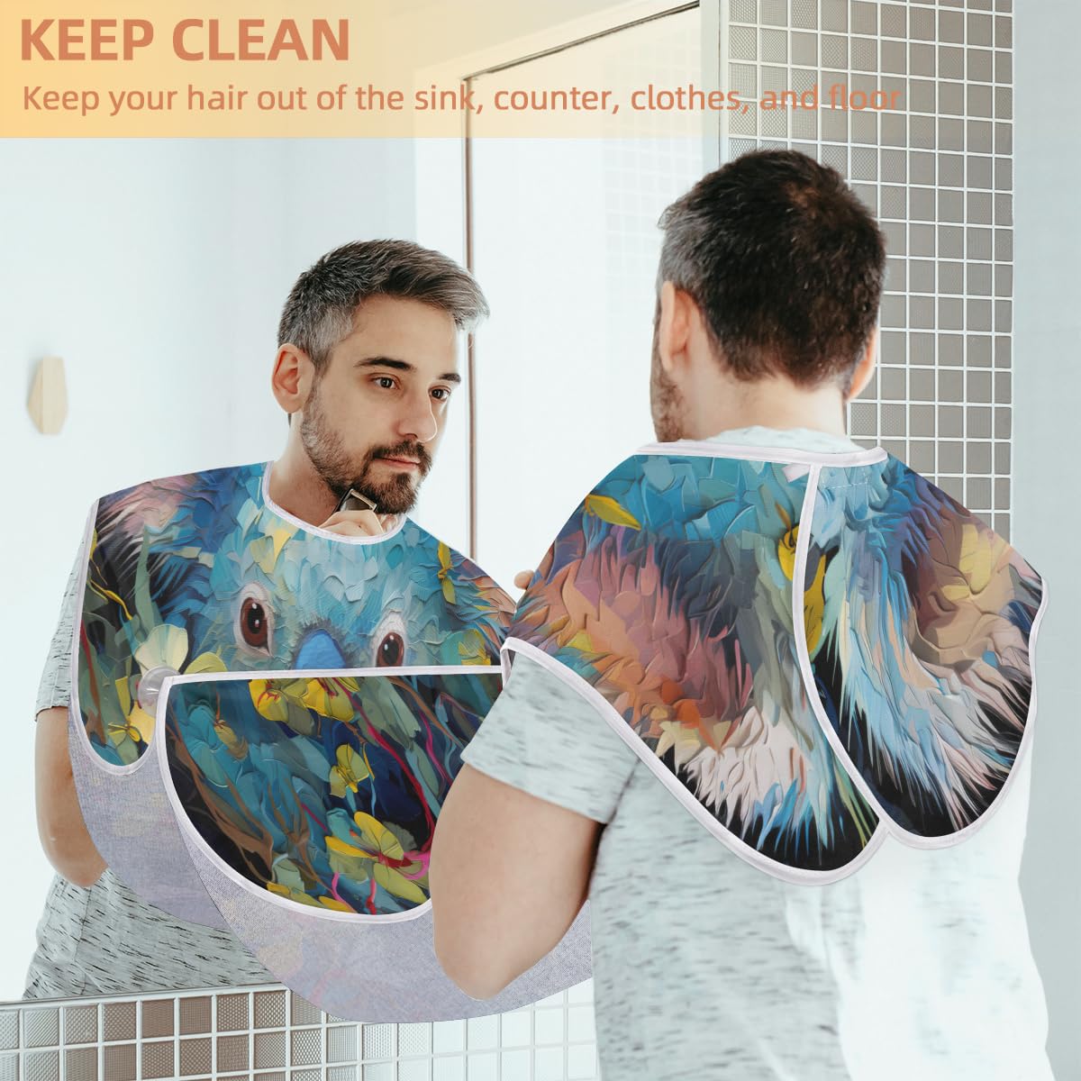 Sloth Leaf Print Beard Bib for Men - Waterproof Shaving Apron for Hair Dye & Makeup - Hair Cutting Cape & Sink Hair Catcher - Perfect Gift for Barbers & Beard Grooming (Great for Home Salon & Professional Use)