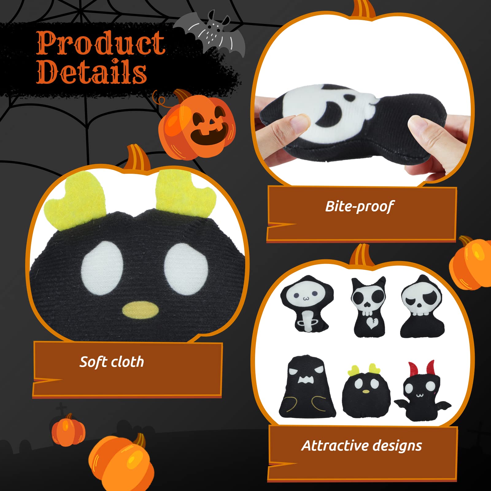 Horrible Halloween Ghost Catnip Toys for Cats - Set of 6 Bite-Resistant, 2-Sided Catnip Filled Chew Toys - Perfect Teething Toys for Kittens & Fun Playtime Gift for Cats - Great for Halloween Parties & Interactive Play