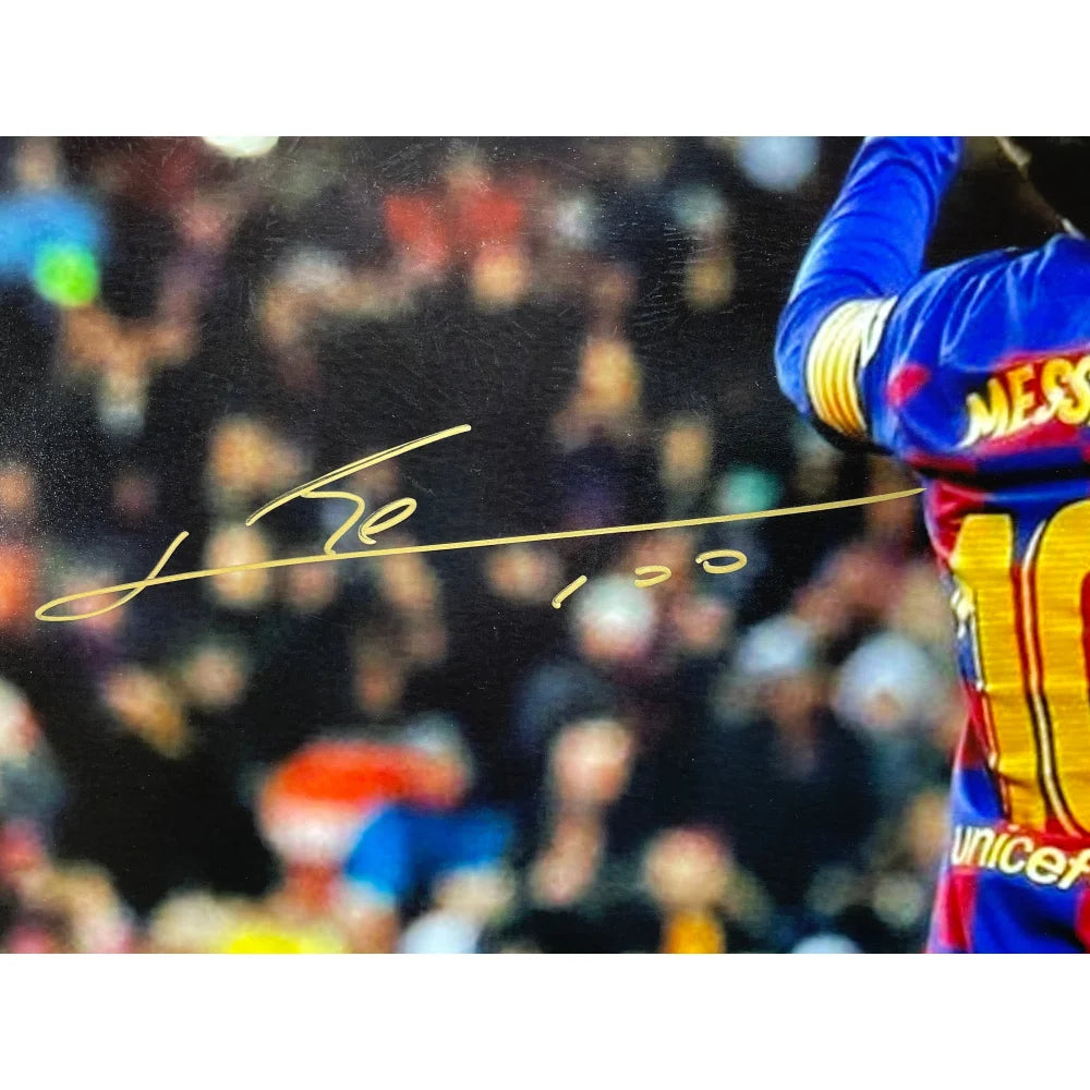 Authentic Lionel Messi Autographed FC Barcelona 11x14 Framed Photo with Beckett COA - Perfect for Soccer Fans, Sports Memorabilia Collectors & Home/Office Decor