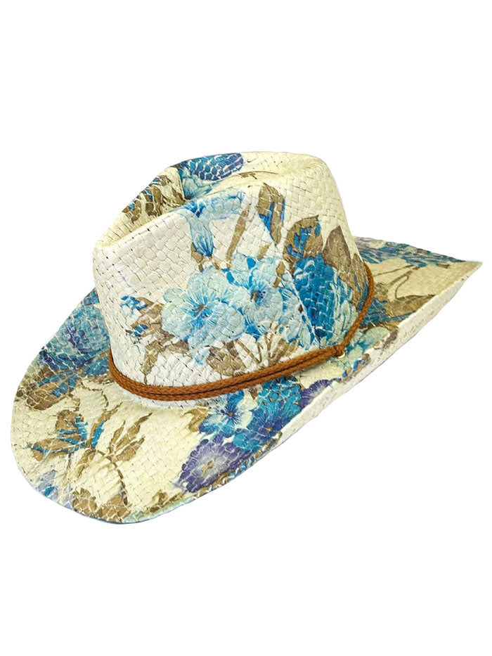 Rockmount 2121 Women's Western Cowgirl Hat - Violet & Green Straw Hat with Floral Print | Perfect for Rodeo, Country Music Festivals & Summer Outfits