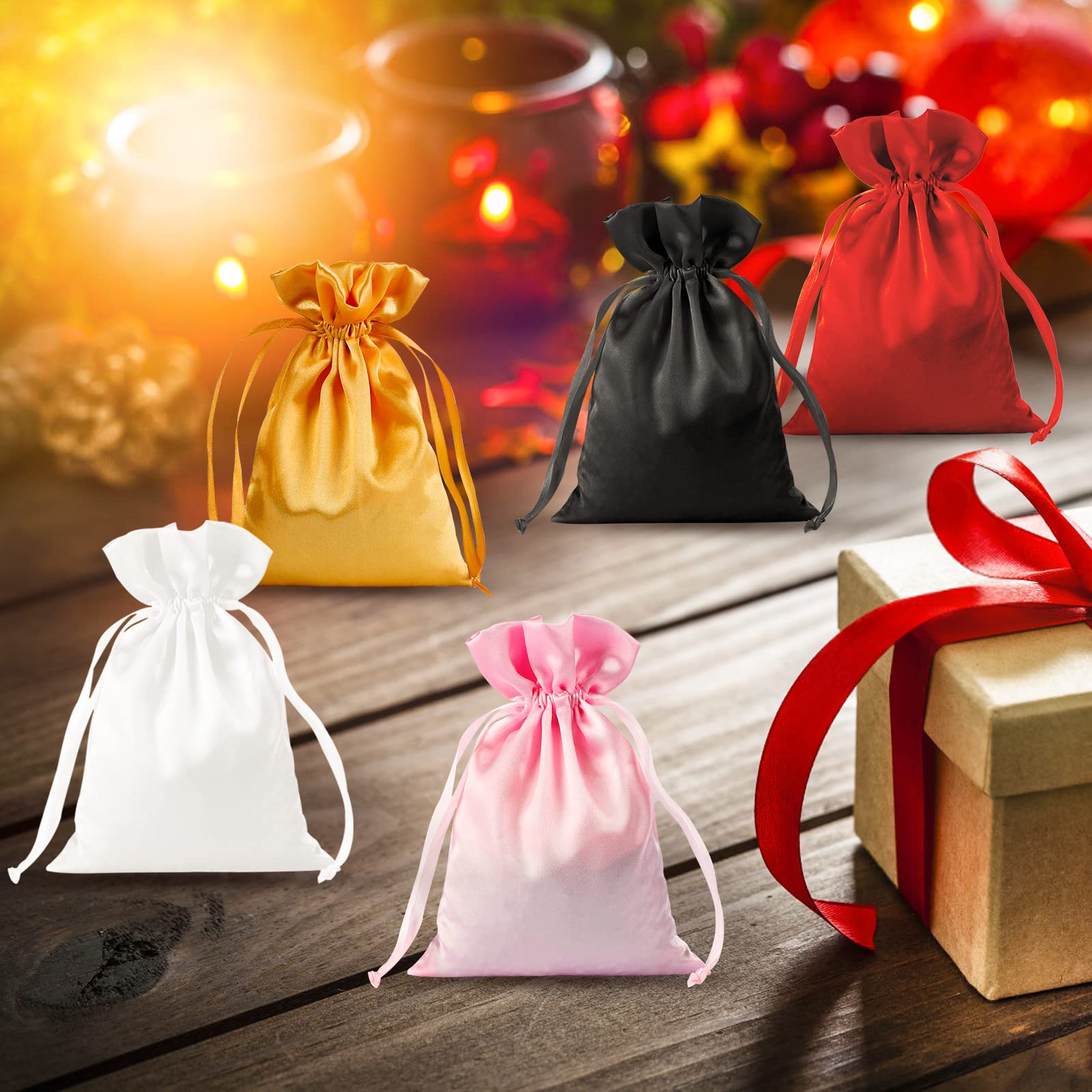 30pcs Black Satin Drawstring Gift Bags 6x9.5 Inch - Elegant Wedding Favor Pouches, Christmas Party Favors, Jewelry Storage Bags for Small Items - Perfect for Bridal Showers, Birthday Gifts & Holiday Events