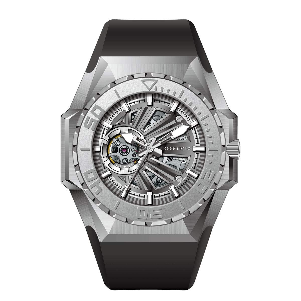 REEF TIGER Men's Military Dive Watch - Automatic Mechanical Skeleton Watch with Rubber Strap RGA6903-S | Waterproof Sport Watch for Swimming, Diving & Outdoor Adventures