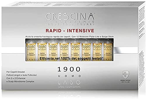 Crescina Transdermic RAPID-INTENSIVE 1900 Hair Growth Treatment for Men - 20 Vials | Fast-Acting Hair Regrowth Serum for Thinning Hair & Receding Hairline | At-Home Hair Restoration Solution for Daily Use