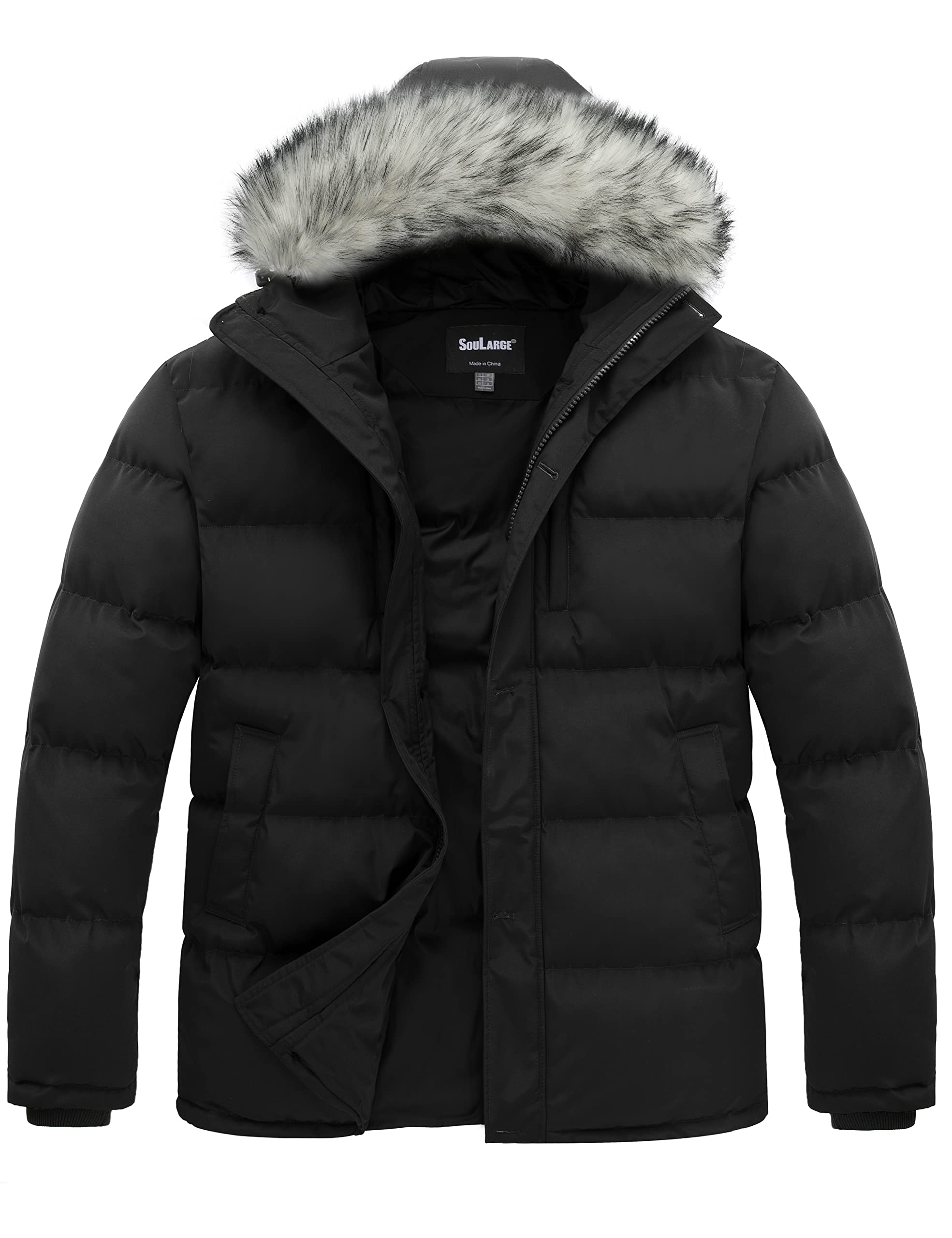 Soularge Men's Big and Tall Thick Padded Winter Parka Coat with Removable Hood - Warm Jacket for Cold Weather, Snow, Outdoor Activities & Daily Wear