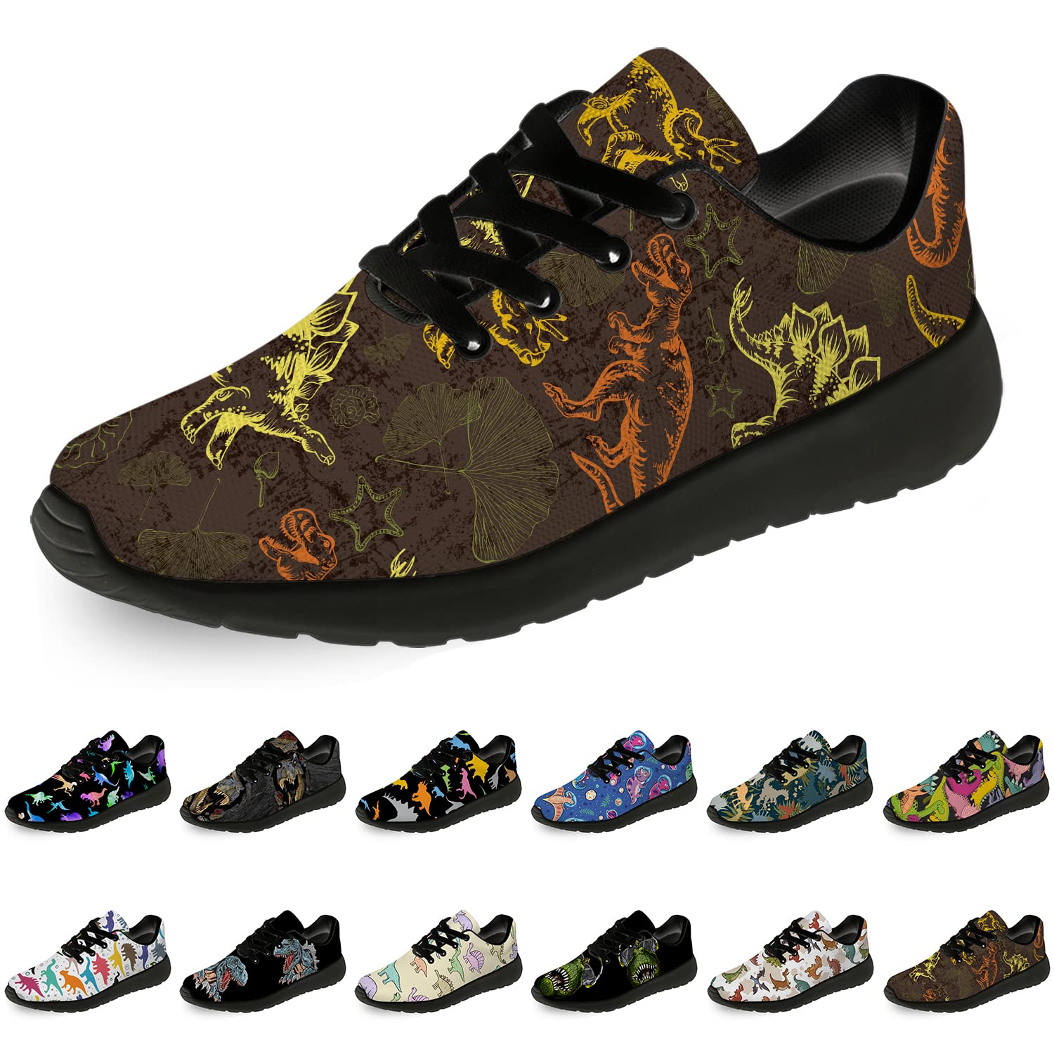 horethy Dinosaur Running Shoes for Women & Men - Lightweight Walking Tennis Sneakers with Dino Design - Perfect Gifts for Boys & Girls - Ideal for Jogging, Gym Workouts and Casual Wear
