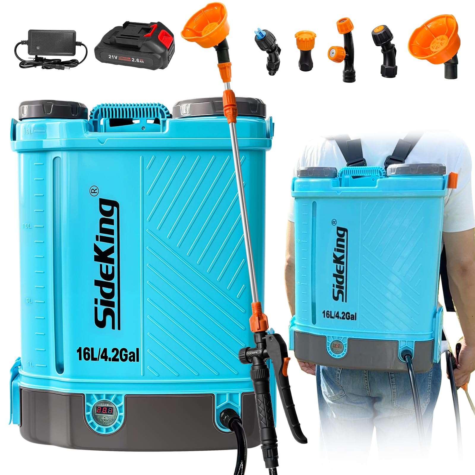 18V Battery Powered Backpack Sprayer - 4 Gallon Electric Sprayer with Adjustable 0-100 PSI Pressure, 5 Nozzles & Wand - Compatible with Makita Batteries (Includes 2.6Ah Battery & Charger) - Ideal for Lawn Care, Pest Control, and Agricultural Spraying