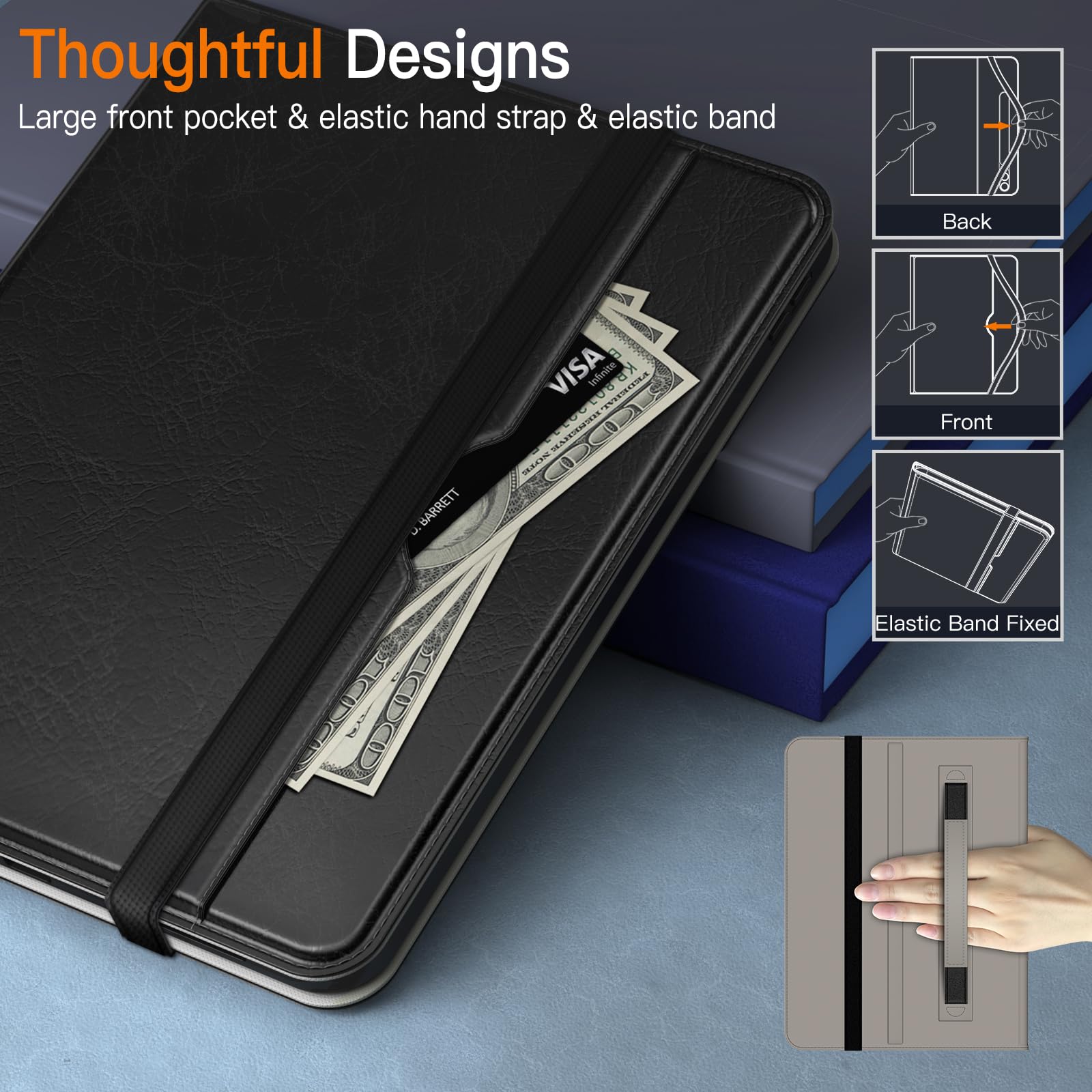 JETech PU Leather Business Folio Case for iPad 11th/10th Gen (2025/2022 Model A16) - Protective Tablet Cover with Apple Pencil Holder, Card Pocket & Multi-Angle Stand (Black) | Perfect for Office, Travel & School Use