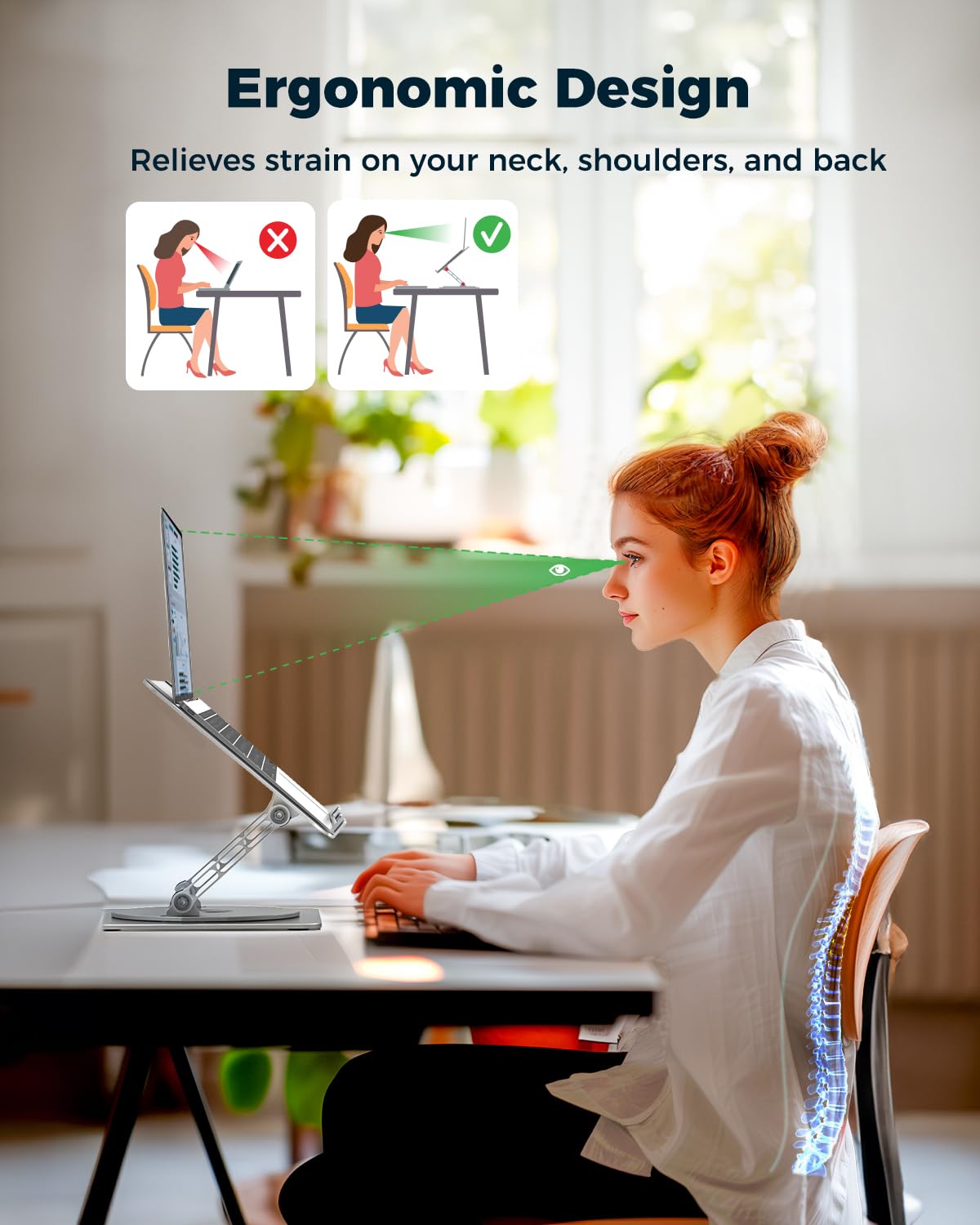 Adjustable Laptop Stand for Desk - Portable & Foldable Aluminum Laptop Riser with 360° Rotating Base, Ergonomic Computer Stand Holder for MacBook Pro/Air, Dell, HP, Lenovo Notebooks up to 15.6 Inches (Silver) - Perfect for Home Office, Workstation, Gaming & Study Setup