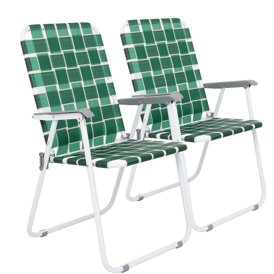 Kcelarec Set of 2 Dark Green Folding Lawn Chairs - Portable Outdoor Patio Chairs for Beach, Camping, Yard & Garden - Lightweight Webbed Design for Relaxing in Backyard, Picnics & Travel