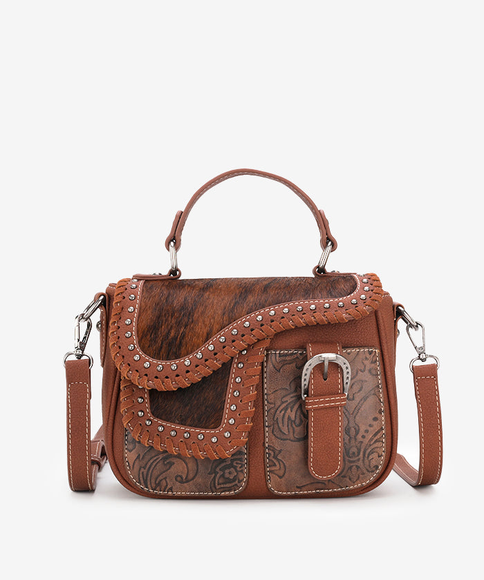 Trinity Ranch Genuine Hair-On Cowhide Crossbody Saddle Purse - Western Style Leather Handbag for Women, Perfect for Rodeo, Country Concerts & Cowgirl Fashion
