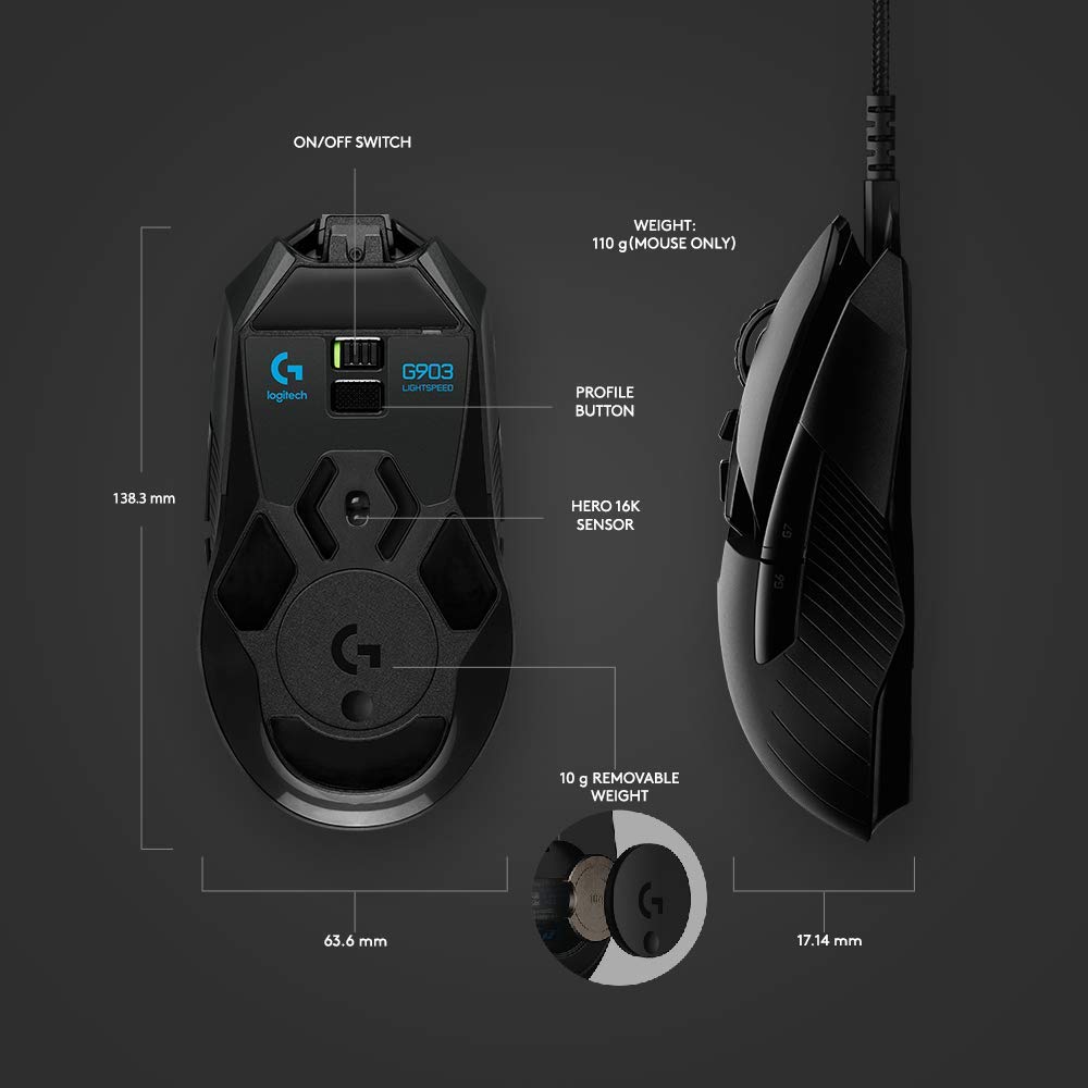 Logitech G935 Wireless Gaming Headset with DTS:X 7.1 Surround Sound & LIGHTSYNC RGB - Black/Blue | Logitech G903 LIGHTSPEED Wireless Gaming Mouse Bundle | Perfect for PC Gaming, Streaming & Esports