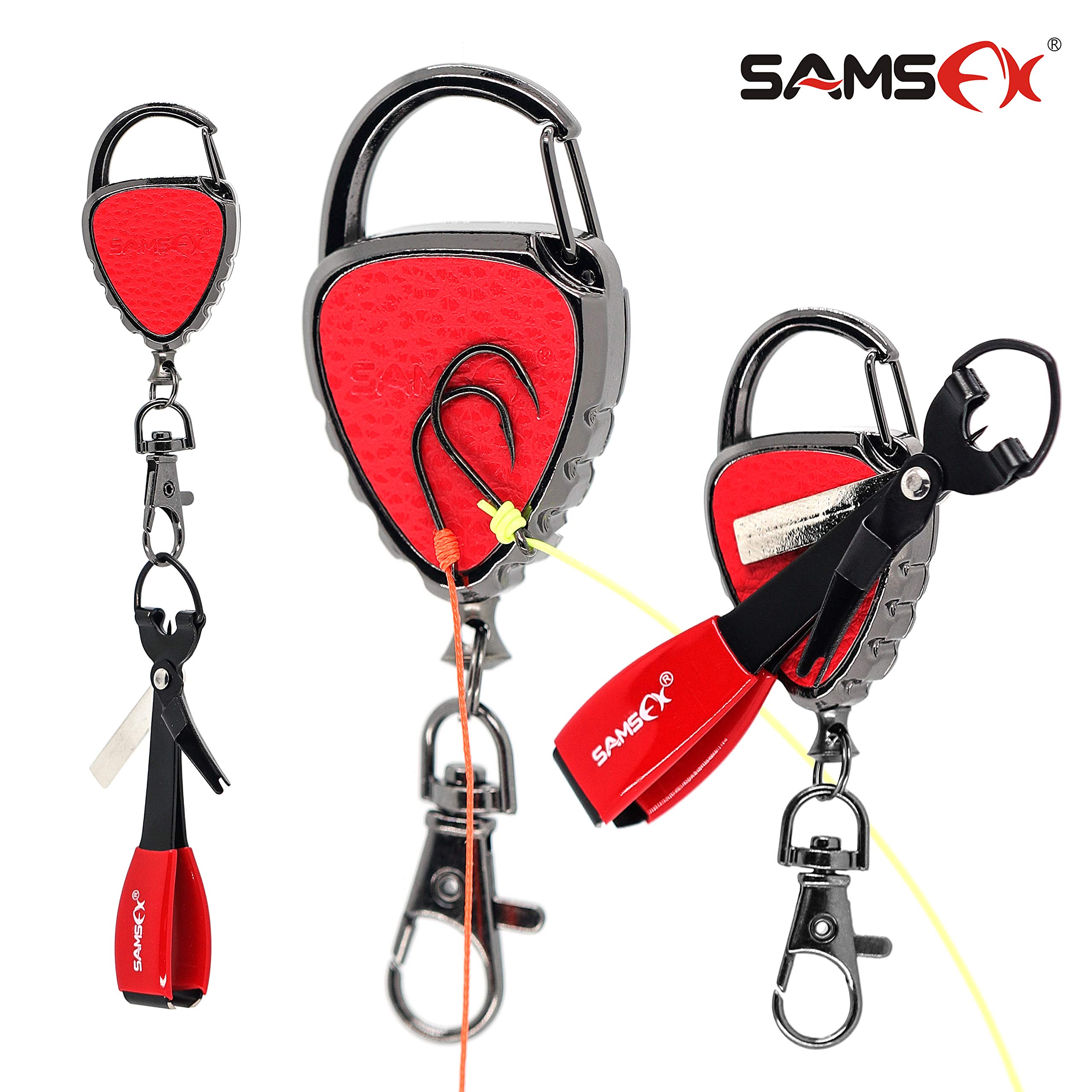 Quick Knot Tying Tool with Carabiner - SAMSFX Fly Fishing Multi-Tool with Retractable Badge Holder & Magnet | Perfect for Fly Fishing, Outdoor Activities & Work ID Badges