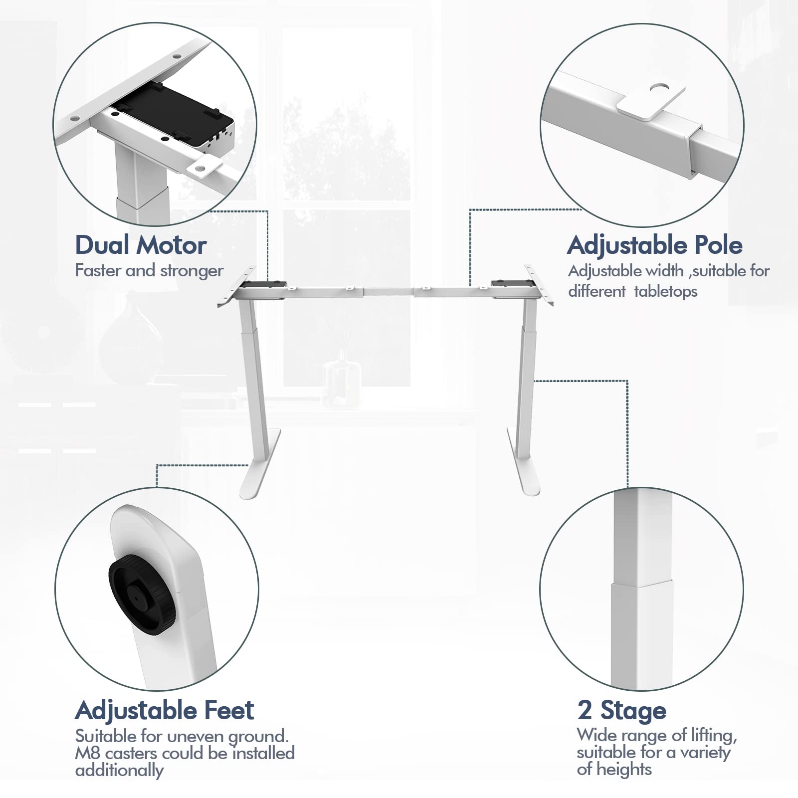AIMEZ0 Dual Motor Electric Adjustable Height Standing Desk Frame 27.4-45.6 Inches - Motorized Sit Stand Workstation for Home Office, White Frame - Perfect for Ergonomic Workspace & Productivity Boost