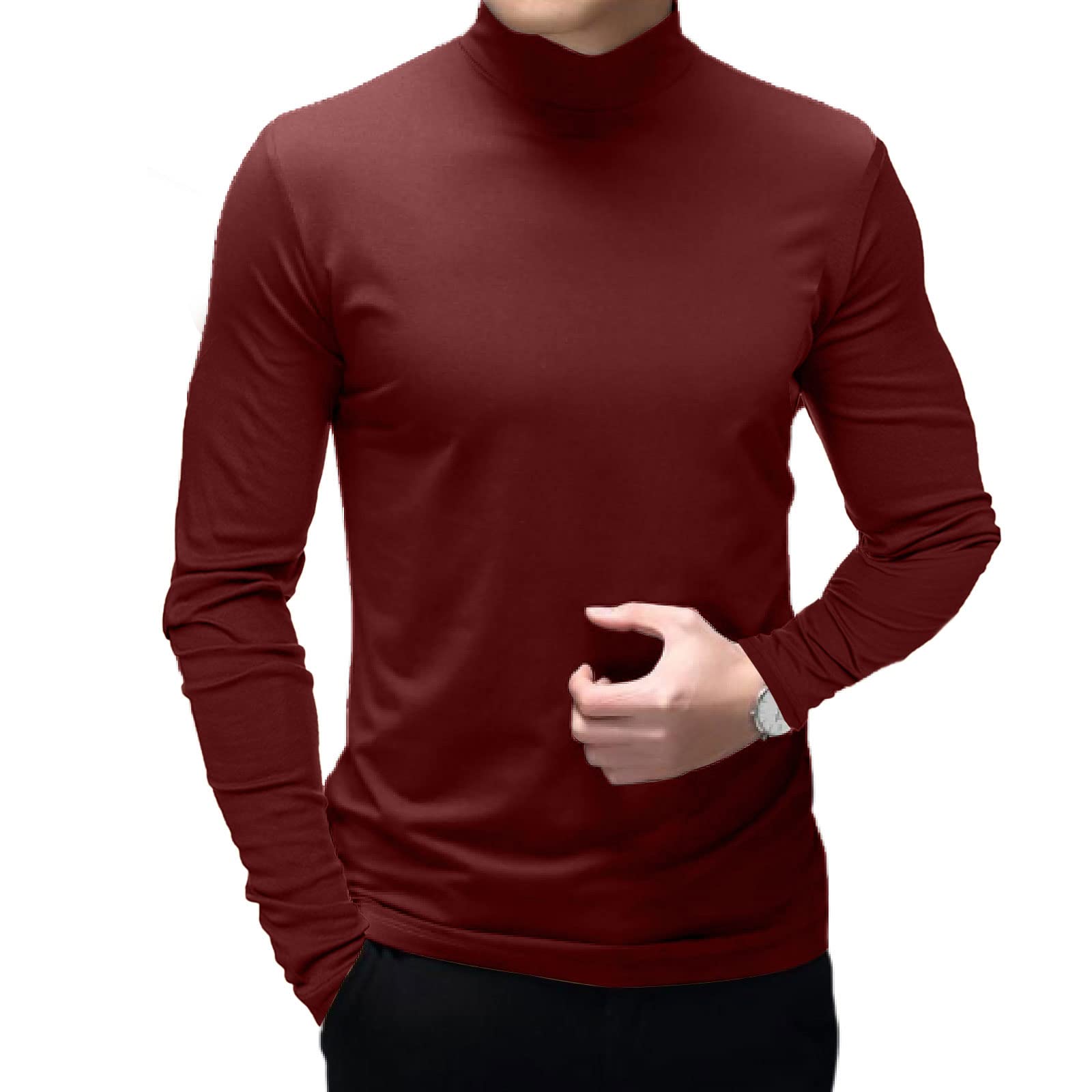 Men's Thermal Underwear Long Sleeve Mock Turtleneck Shirt - Slim Fit Stretchable Base Layer for Winter, Layering & Outdoor Activities