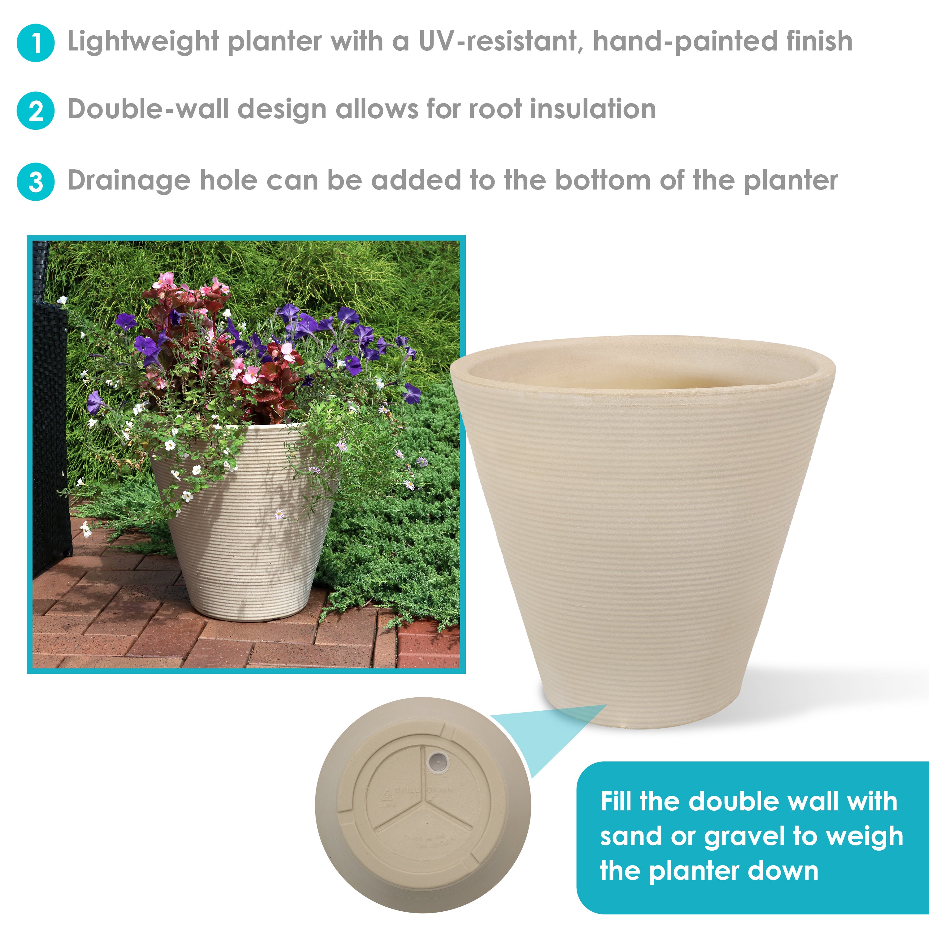 Sunnydaze Walter Outdoor Planter - Antique White 15.5 Inch - Decorative Garden Flower Pot for Patio, Porch & Backyard Decor