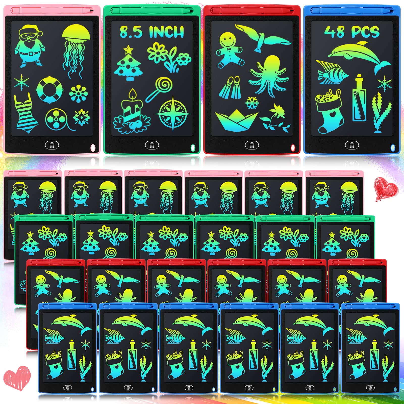 48-Pack 8.5 Inch LCD Writing Tablet for Kids - Reusable Doodle Board with Colorful Screen, Erasable Drawing Pad, Learning & Educational Toy for Boys Girls Ages 3-10 - Perfect for Home, School & Travel Activities