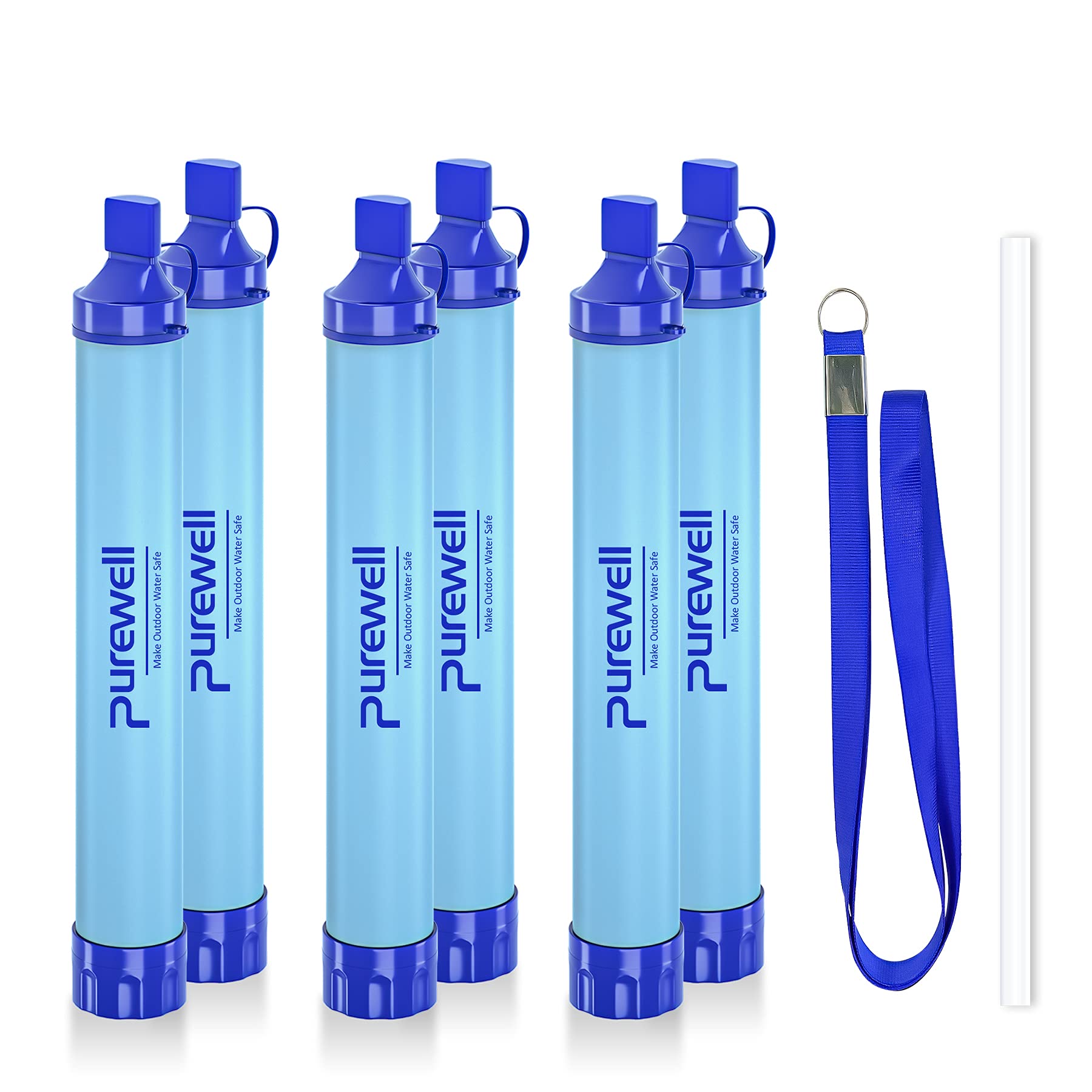 Purewell Outdoor Water Filter Straw - Portable Water Purifier for Camping, Hiking, Emergency Survival (6 Pack) - Clean Drinking Water for Backpacking, Travel & Outdoor Adventures