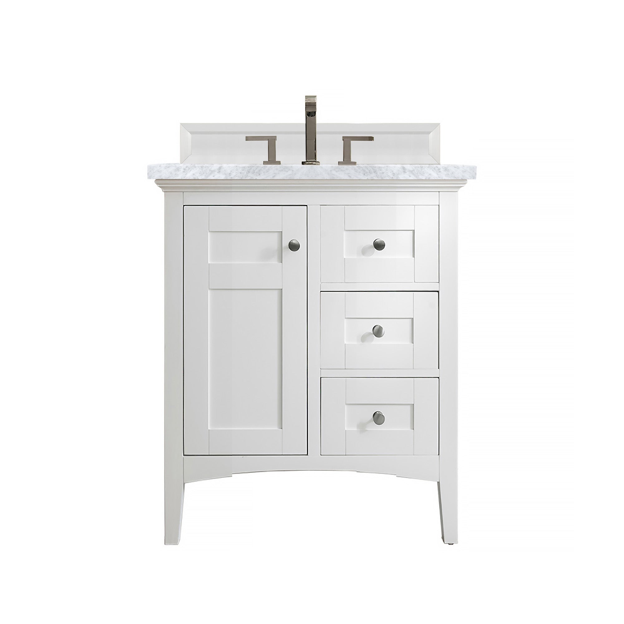 Palisades 30-Inch Single Bathroom Vanity Set with Bright White Finish & 3CM Carrara Marble Top - Perfect for Modern Master Bath or Guest Bathroom Remodel
