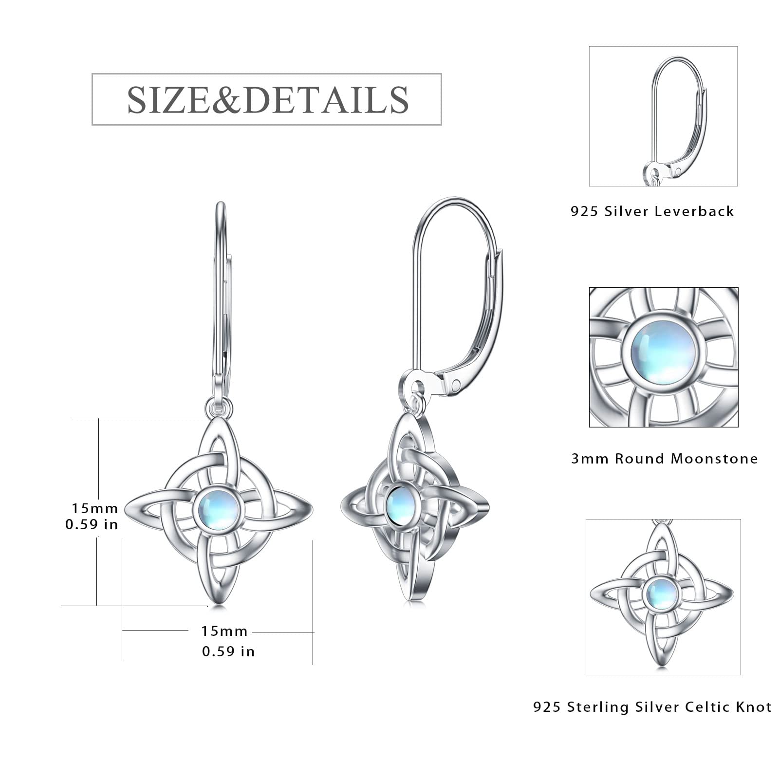 925 Sterling Silver Celtic Knot Earrings with Moonstone - Elegant Celtic Jewelry for Women & Girls | Perfect for Weddings, Parties & Everyday Wear