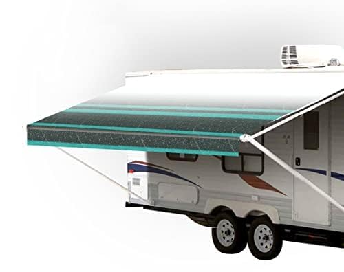 SunWave Premium Vinyl RV Canopy Awning Replacement Fabric - 11 Feet Teal Strip for Camping, Outdoor Travel & RV Shelter Protection